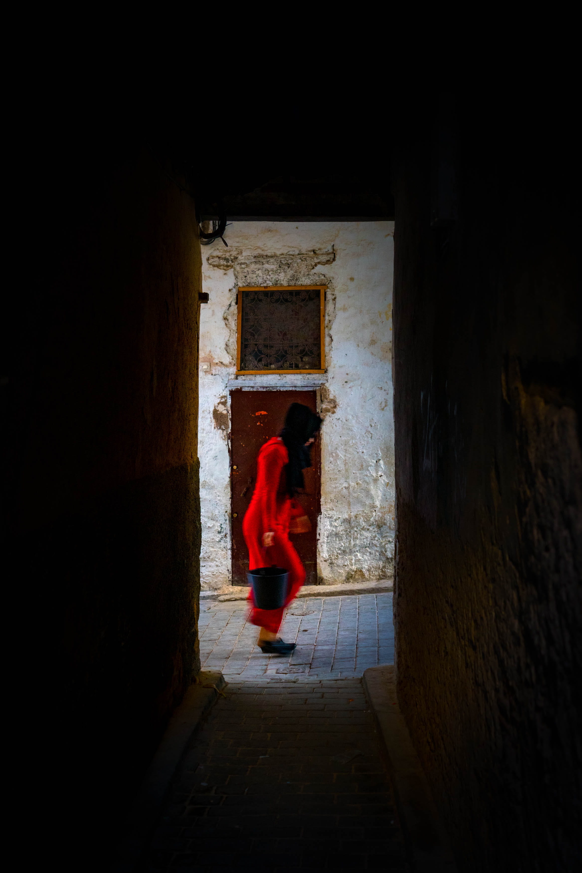 door, belief, dress, adult, architecture, religion, 2K, kameez, standing, red, building, entrance, clothing, dark, built structure, women, woman, rear view, Phone HD Wallpaper