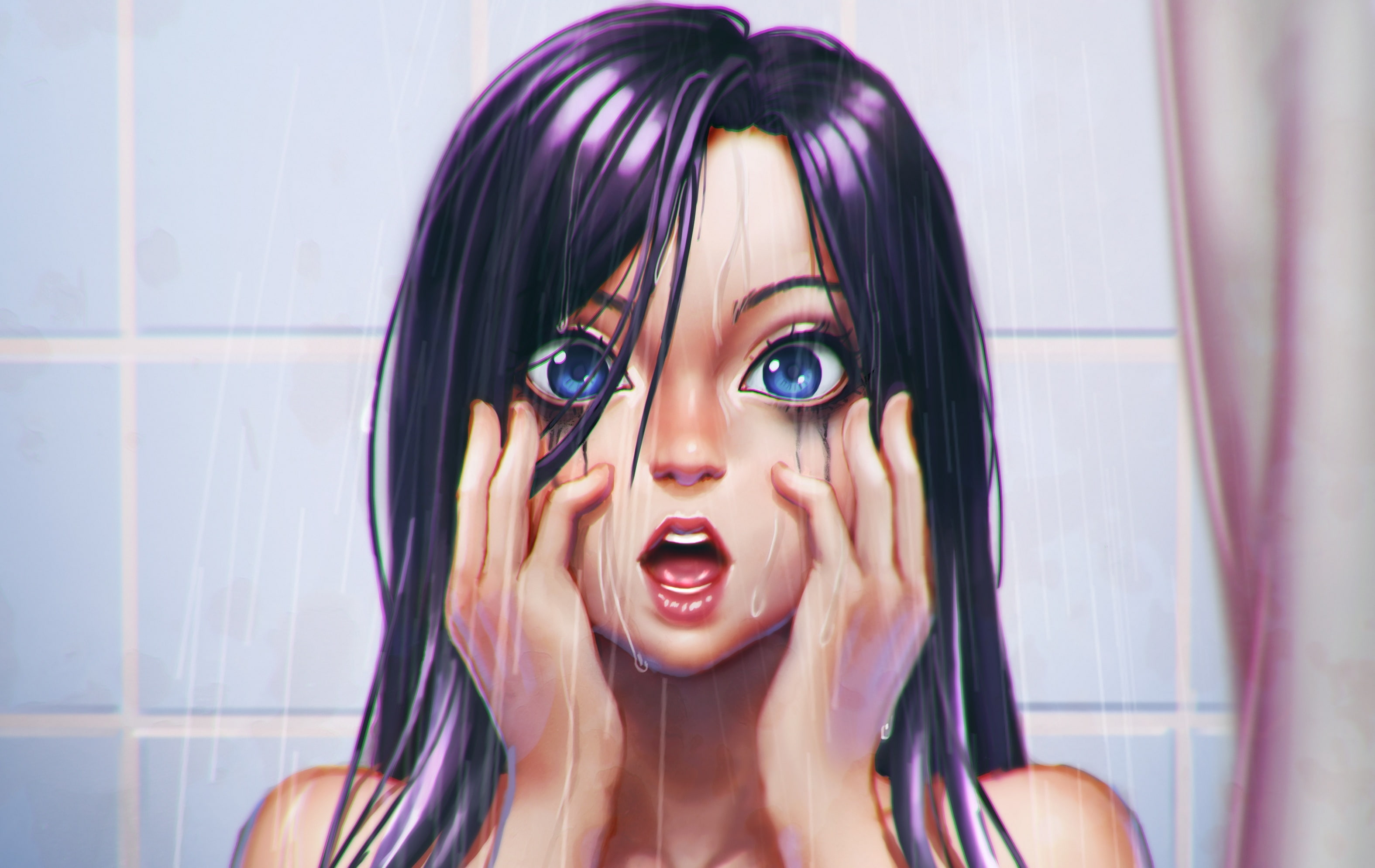 leisure activity, dyed hair, hair, young adult, anime, human face, anime girls, indoors, portrait, real people, mouth, 2K, making a face, beauty, front view, HD Wallpaper
