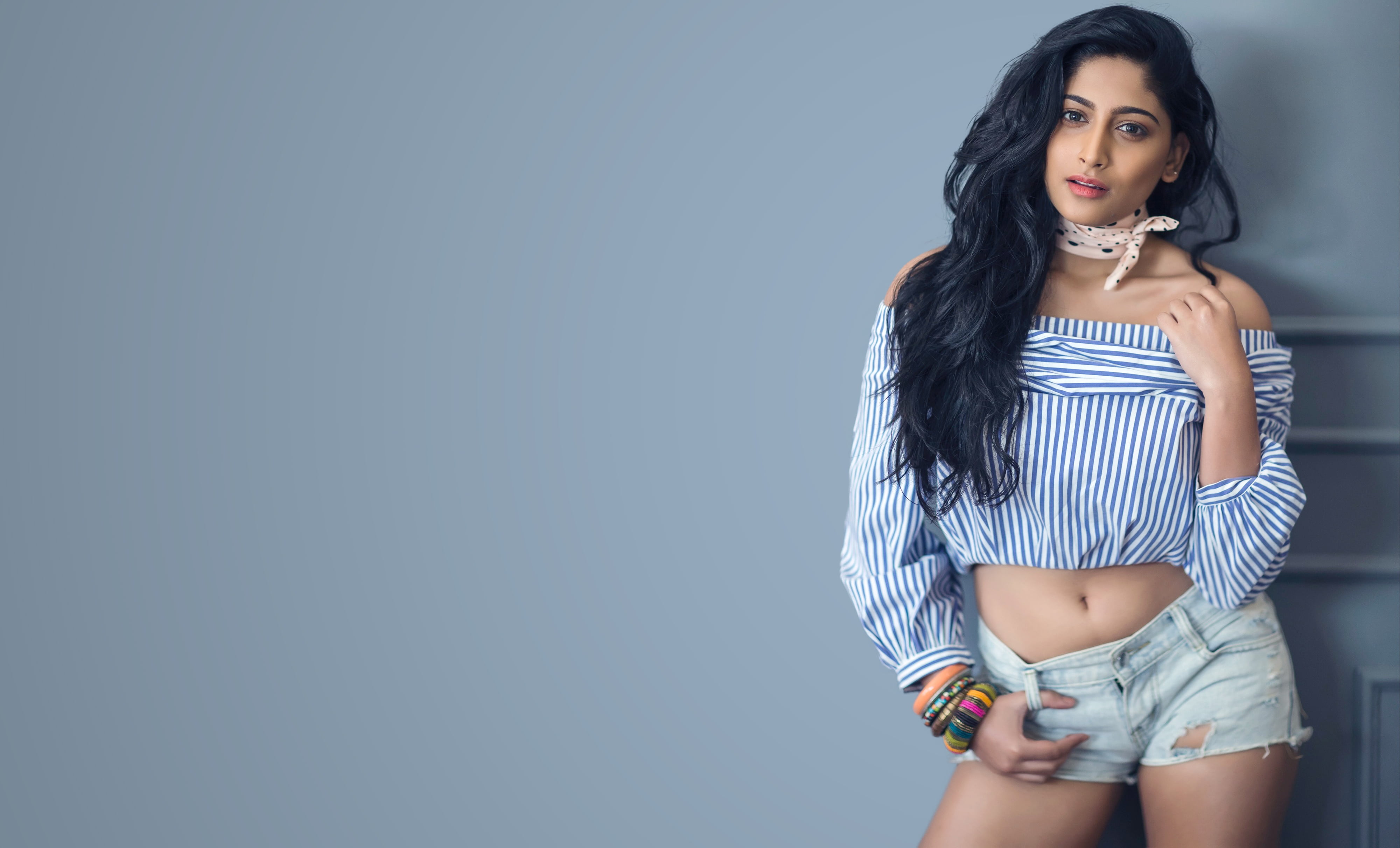 kavya, indoors, hair, adult, front view, fashion, glamour, women, studio shot, beauty, 4K, one person, beautiful woman, standing, long hair, copy space, HD Wallpaper