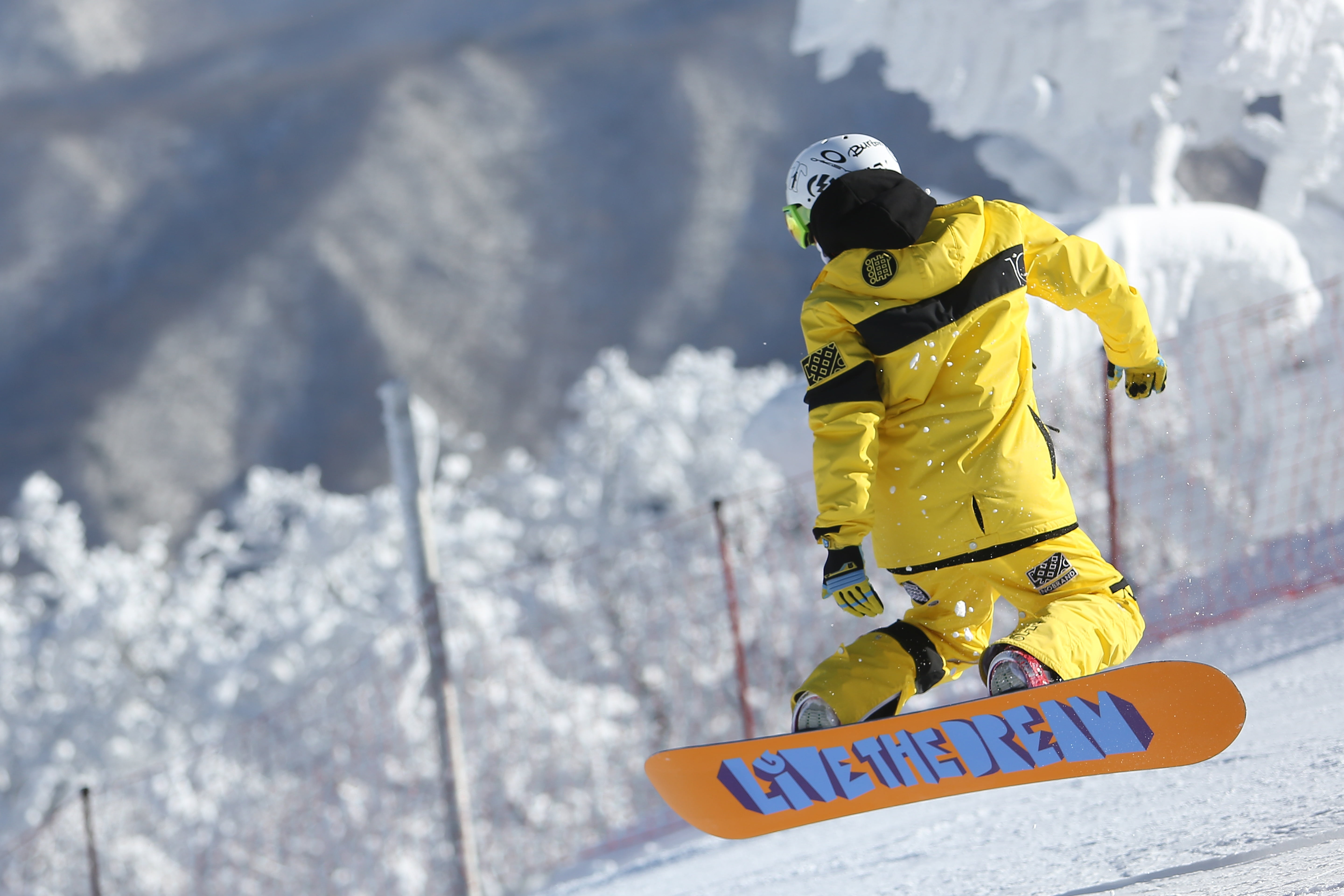 yellow, motion, extreme Sports, trick, leisure activity, snow, snowboarding, text, full length, skiing, adult, ski-wear, caucasian Ethnicity, winter, one Person, HD Wallpaper