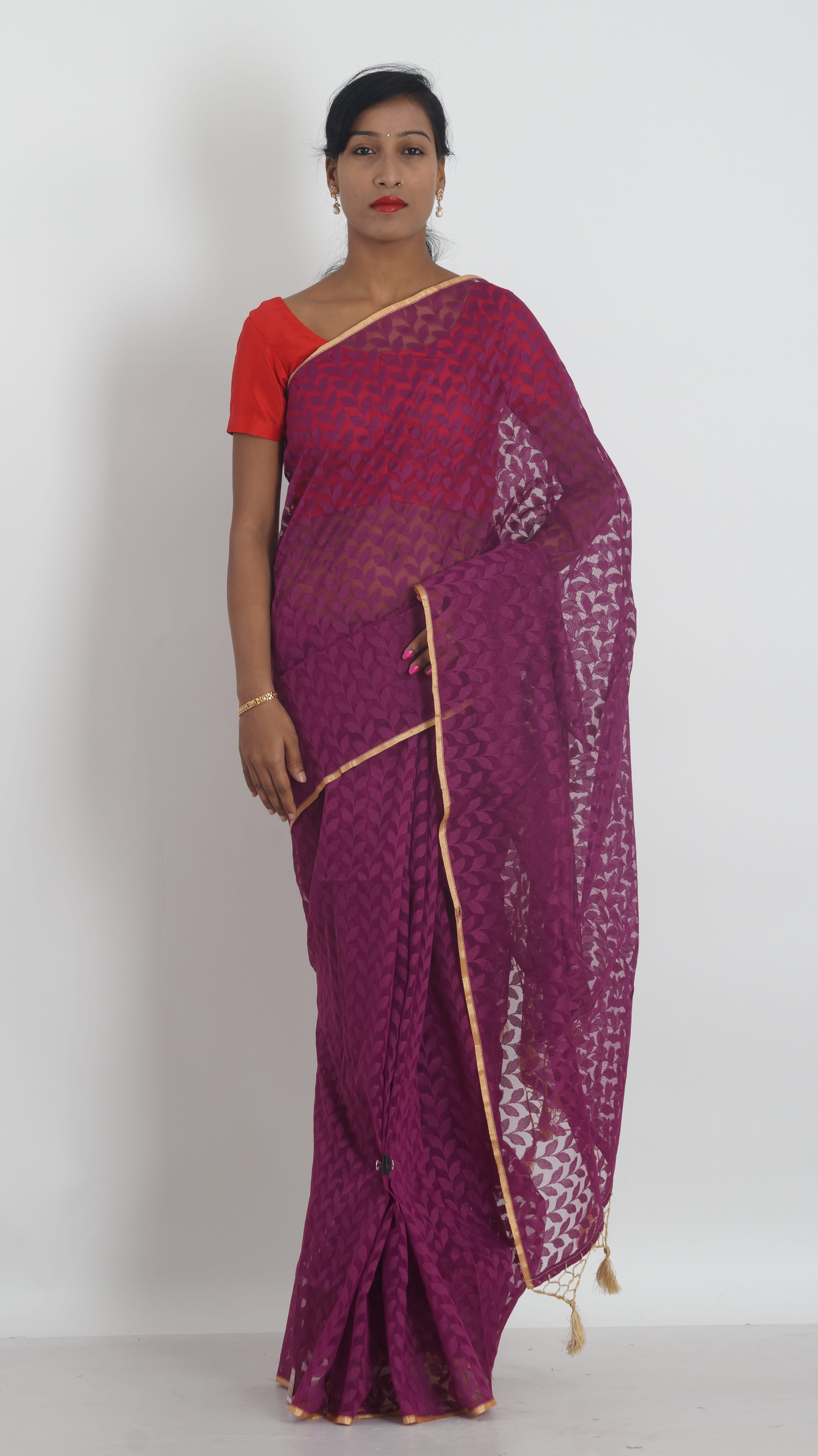 standing, 5K, purple, white background, traditional clothing, one person, portrait, looking at camera, pink color saris, maroon, adult, indoors, full length, Phone HD Wallpaper
