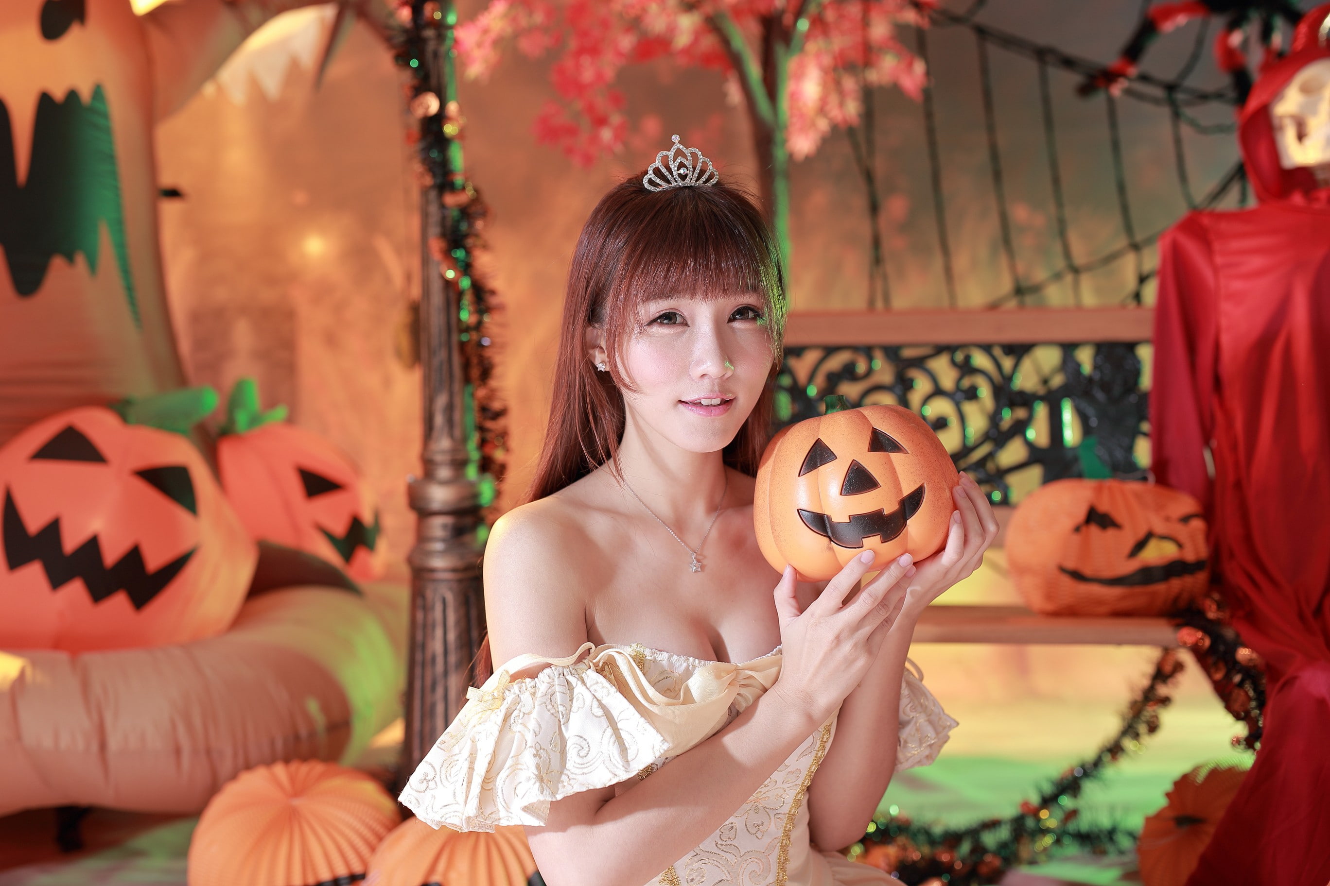 Asian, 2K, Halloween, women, Ji Xin Qiao, portrait, HD Wallpaper