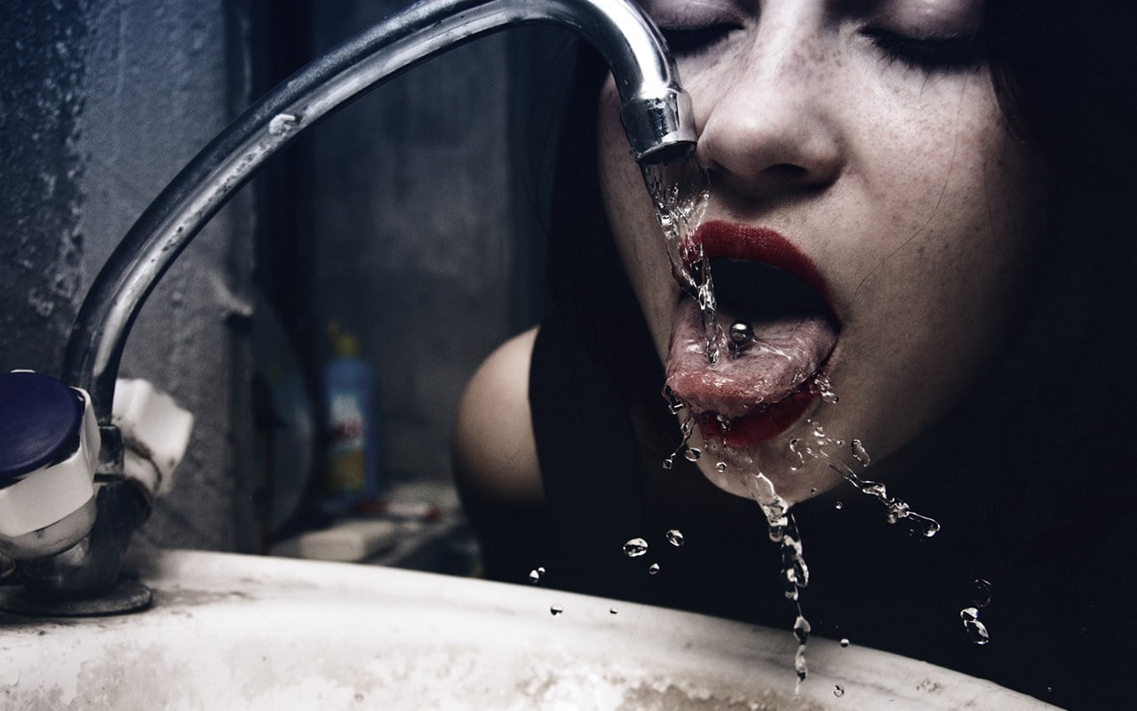 720P, piercing, water, model, human body part, women, indoors, social issues, sink, water drops, real people, human face, face, mouth open, young women, HD Wallpaper