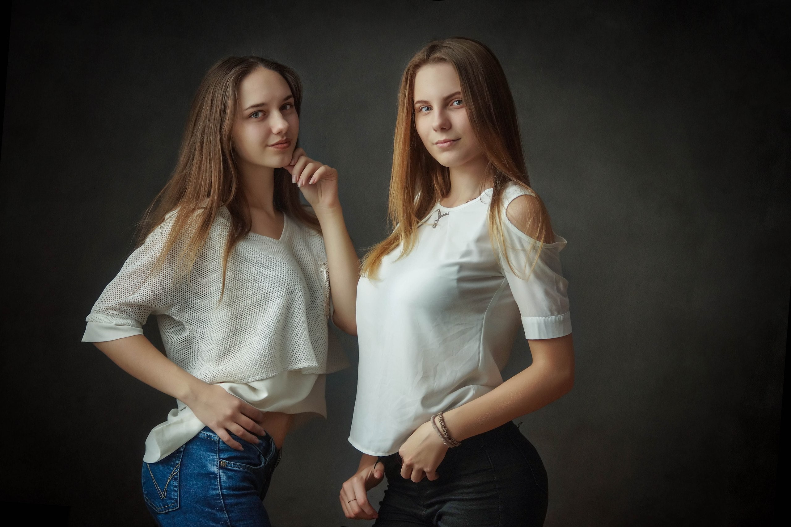 model, 2K, brunette, smiling, women, portrait, two women, HD Wallpaper