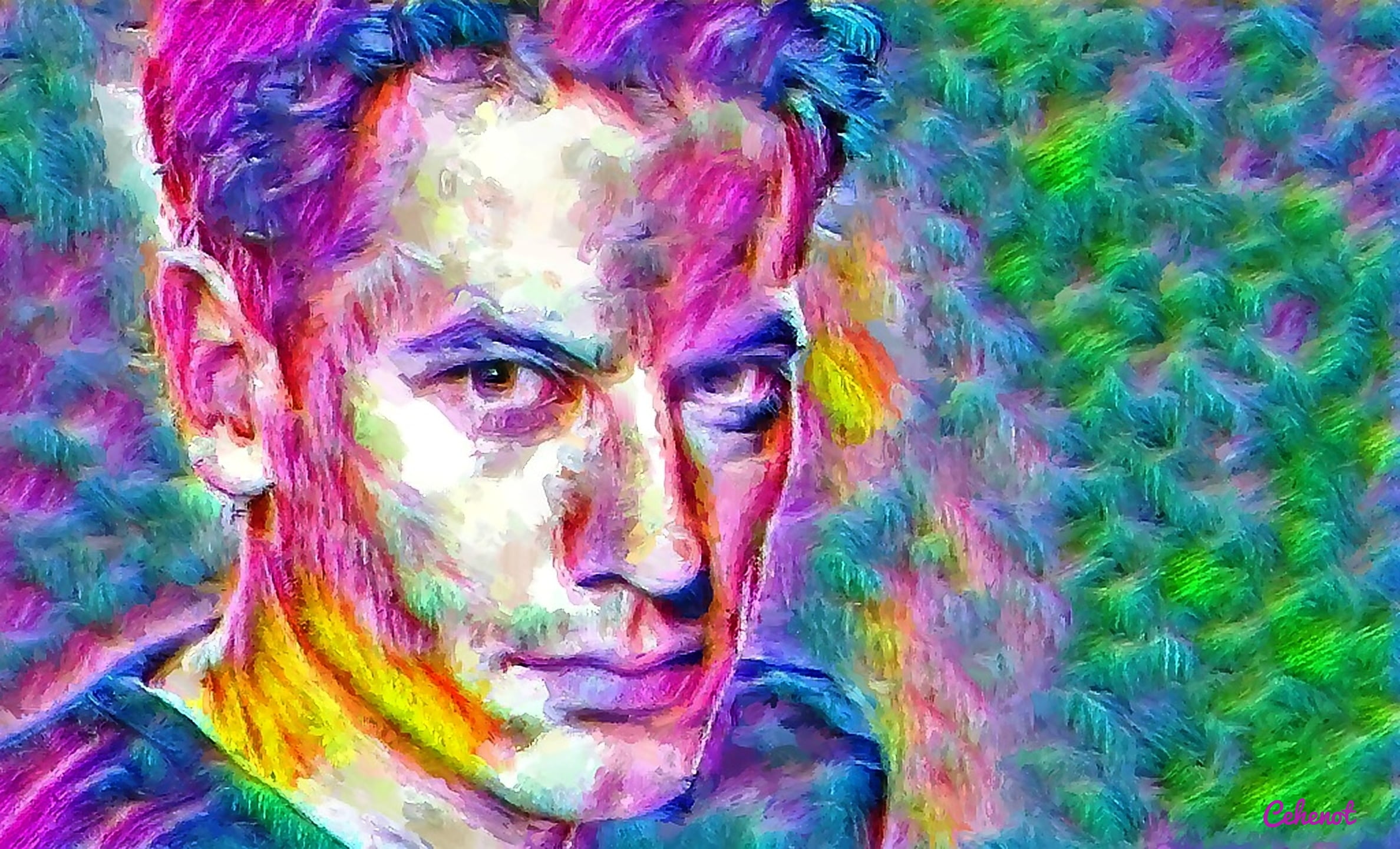 backgrounds, blue, indoors, human body part, face, art and craft, art, green, colorful, mid adult, festival, man, face paint, abstract, one person, painting, HD Wallpaper