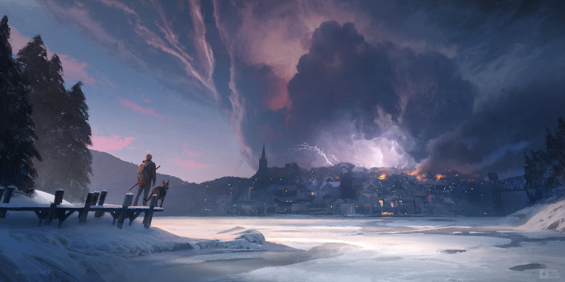 artwork, illustration, 1080P, digital art, ArtStation, Richard Wright, storm, Thunderbolt, clouds, HD Wallpaper