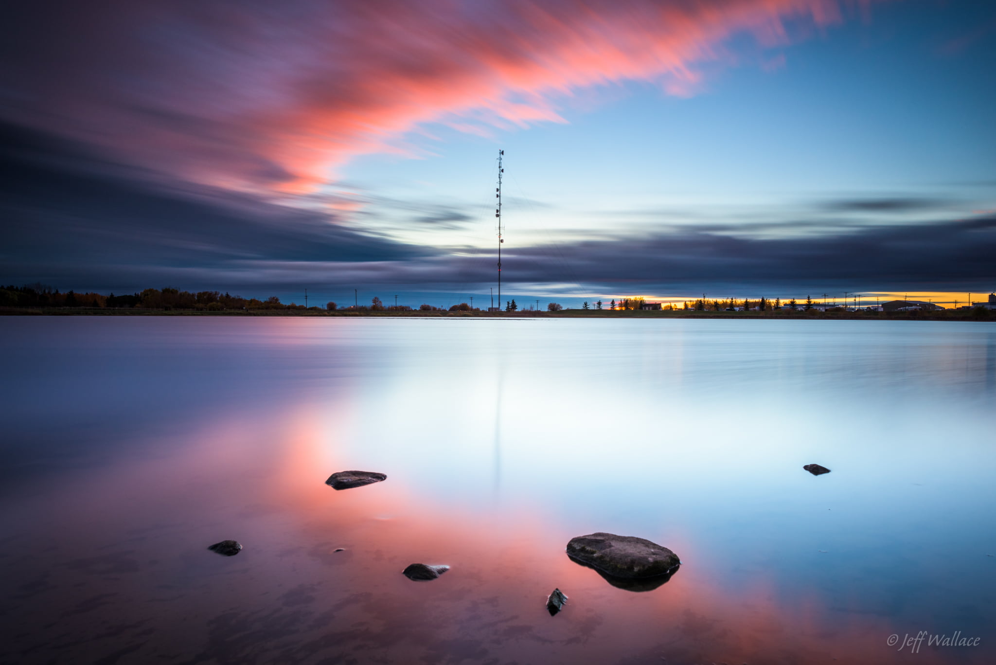 longexposure, water, lake, Morinville, Rogers, 1080P, Sunset, stones, landscape photography, calm, blue, Rivière Qui Barre  Alberta, body, dusk, sky, Canada, HD Wallpaper