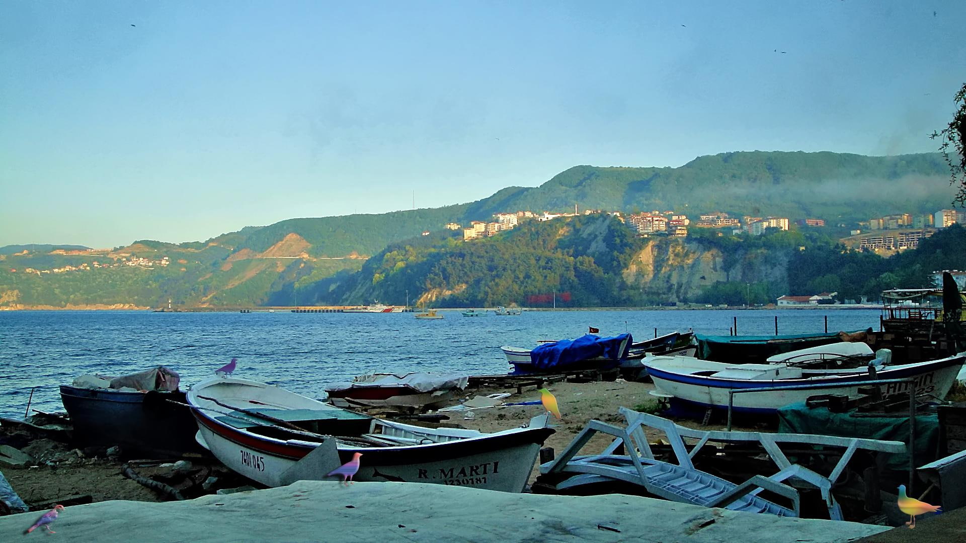 evergreens, amasra, streisand-song, beach, blue-tango, holiday, white, 1080P, canoe, HD Wallpaper