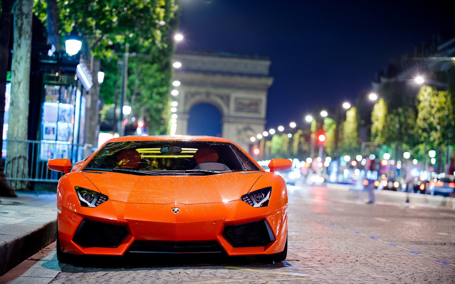 rain, Arc de Triomphe, supercars, Lamborghini, 1080P, HD Wallpaper
