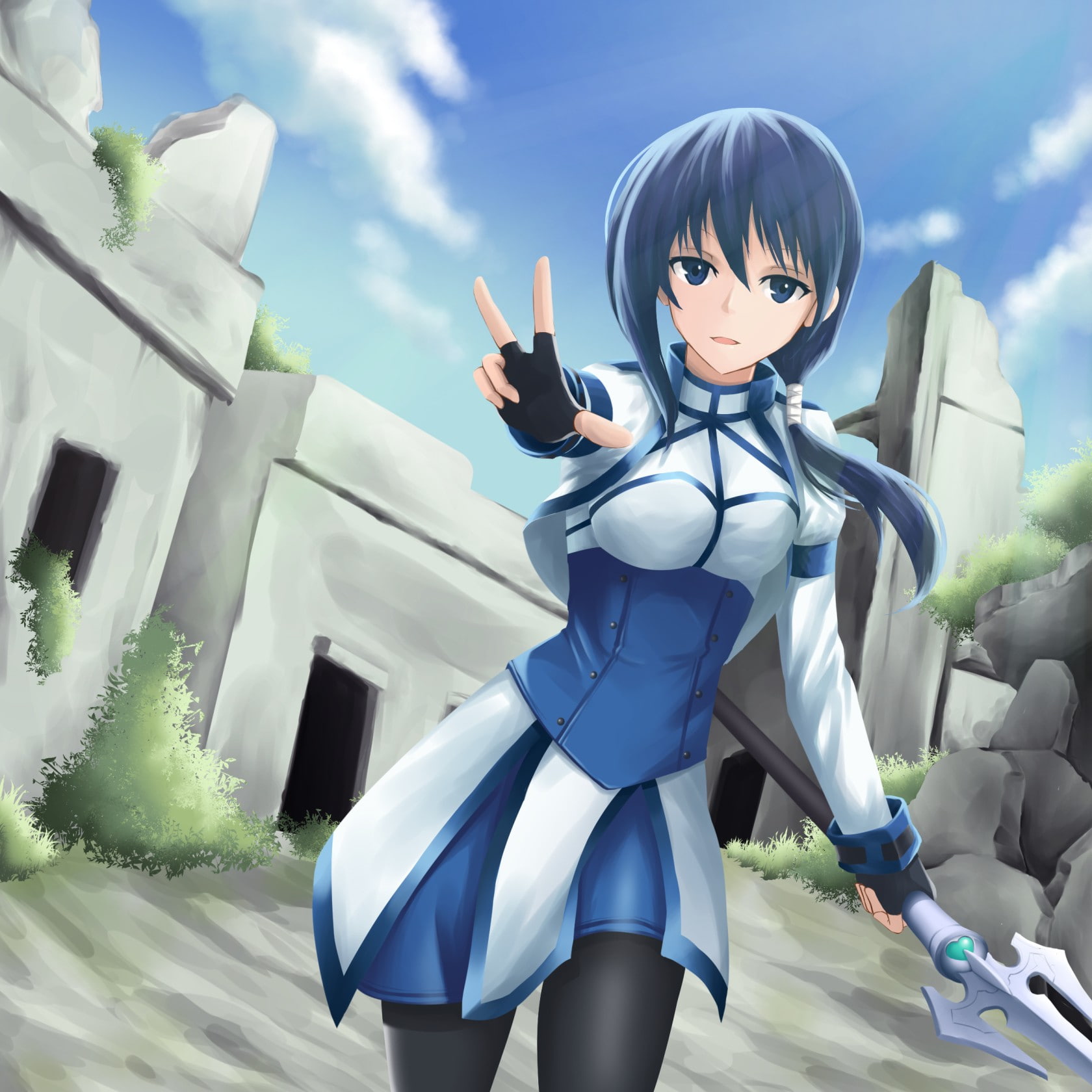 anime girls, weapon, sword, Hai to Gensou no Grimgar, 720P, blue hair, blue eyes, anime, long hair, Mary (Hai to Gensou no Grimgar), Phone HD Wallpaper