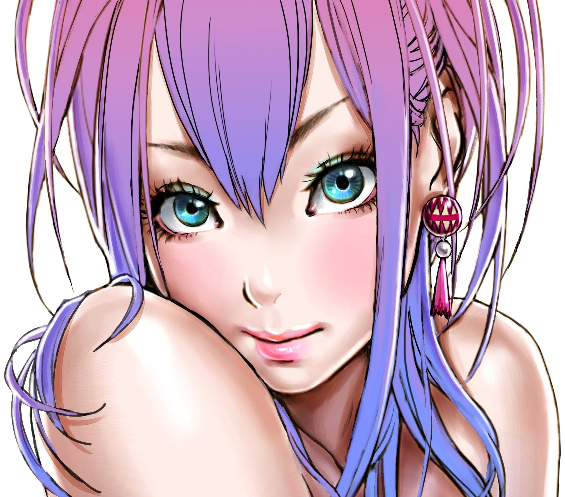 beautiful woman, human body part, blue eyes, purple, fashion, Anime, young adult, women, close-up, body part, teenager, headshot, Tenderness, lipstick, HD Wallpaper