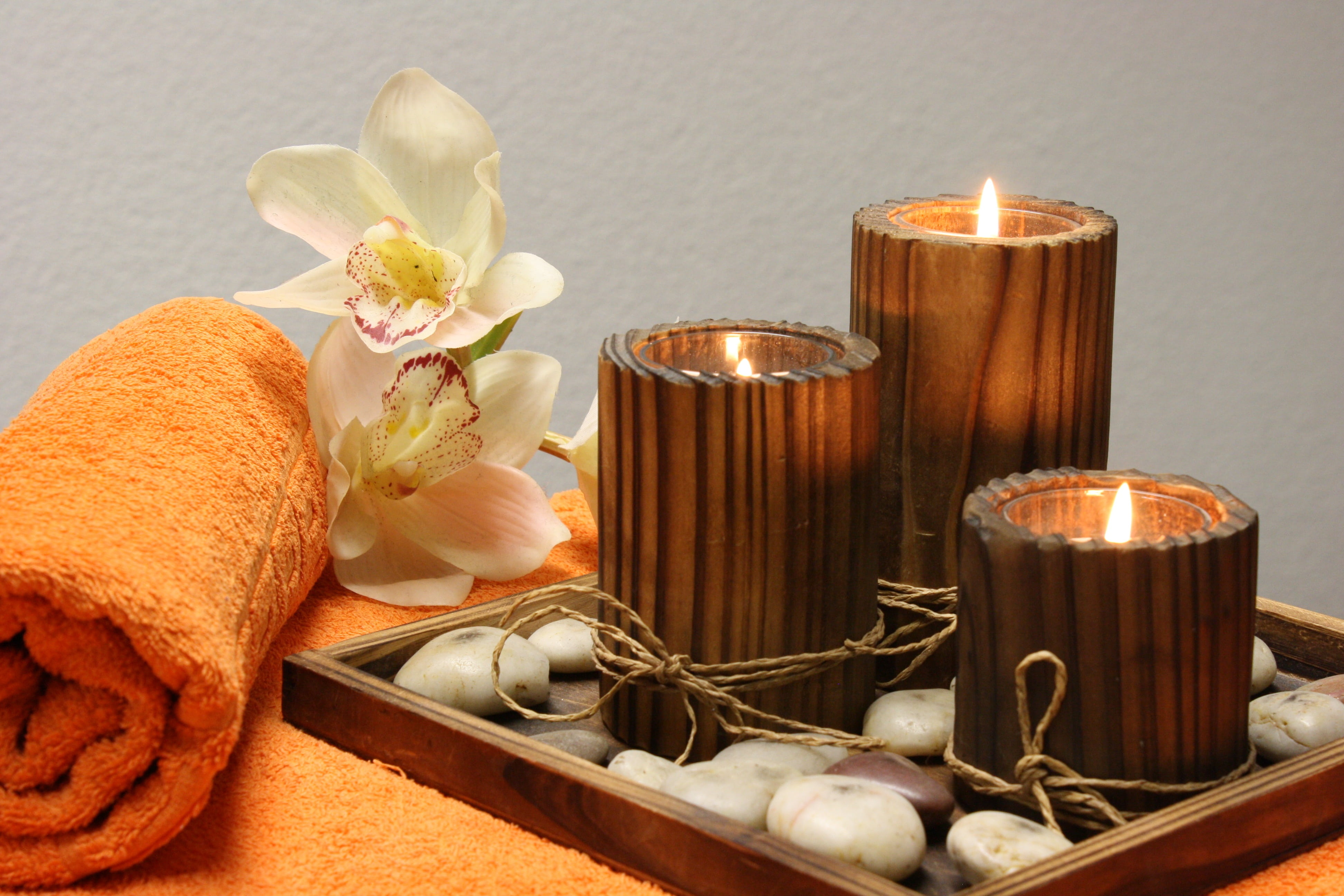 beauty in nature, relax, physio, recover, wellbeing, rest, therapy, luxury, still life, no people, 4K, candle, fire, flower head, flame, spa treatment, HD Wallpaper
