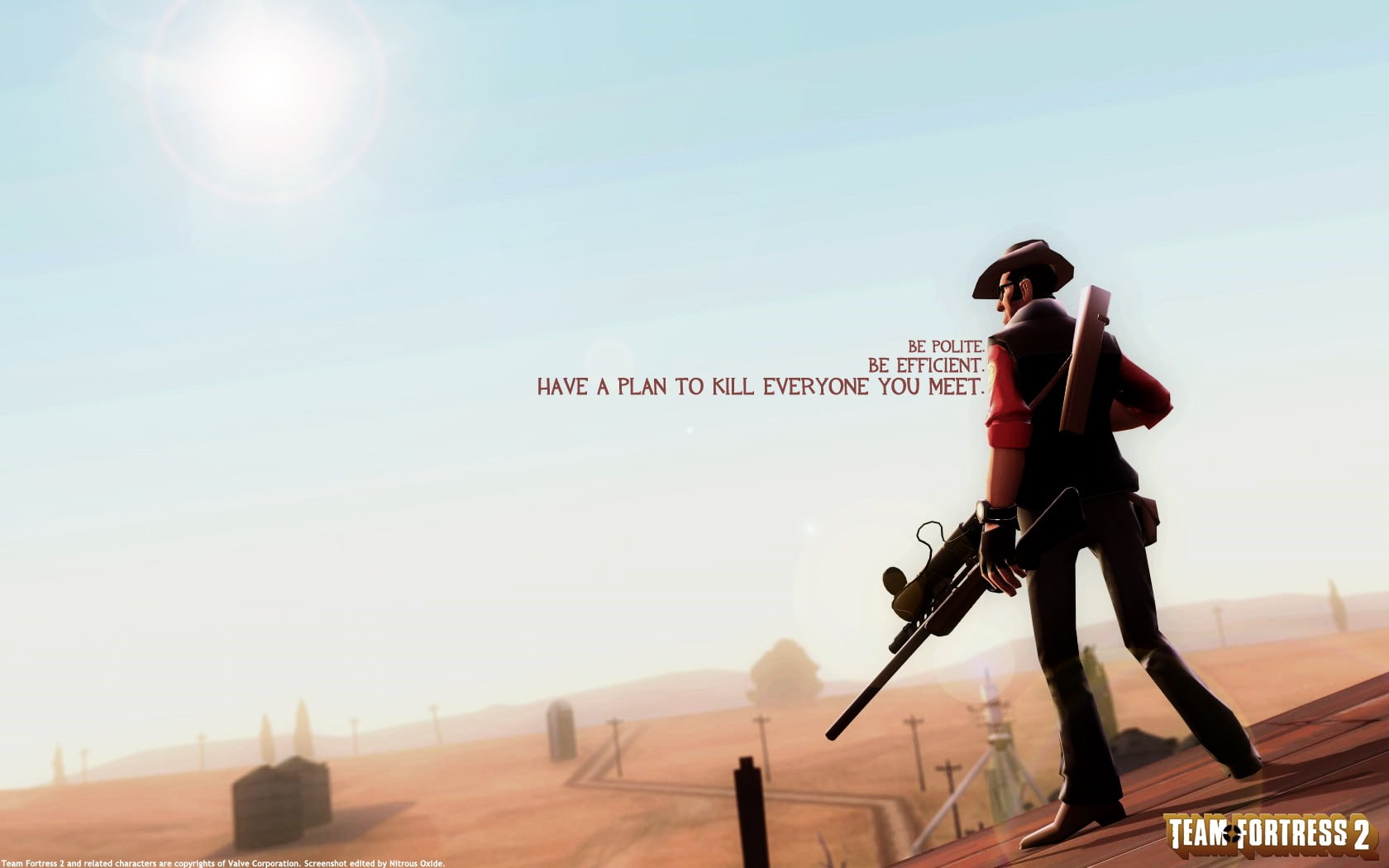 day, leisure activity, lifestyles, Team Fortress 2, clothing, occupation, men, sign, sky, communication, real people, one person, Sniper (TF2), video games, HD Wallpaper