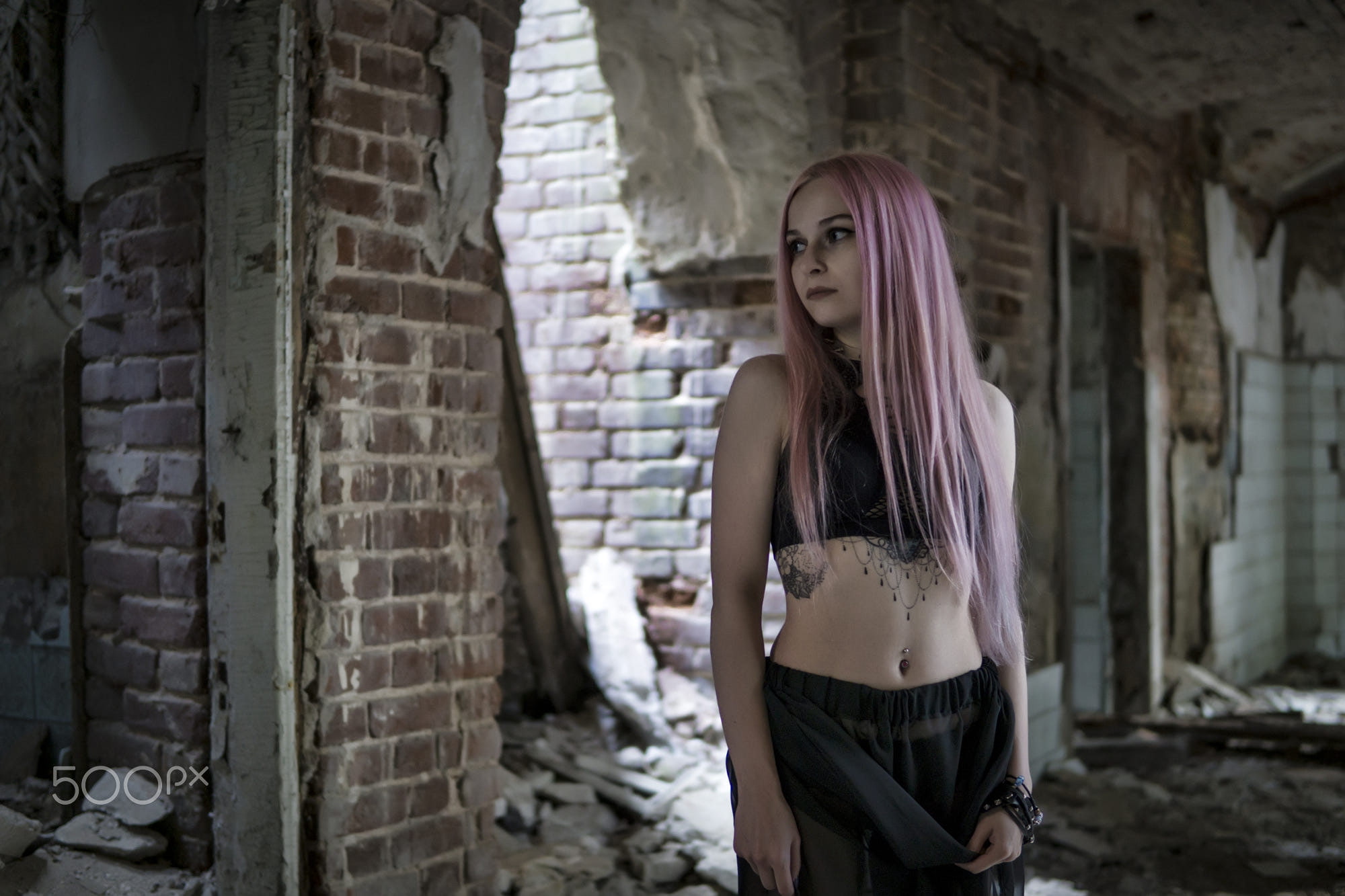 indoors, hairstyle, beauty, young women, pink hair, adult, architecture, young adult, portrait, Sergey Sergeev, standing, beautiful woman, hair, three quarter length, HD Wallpaper