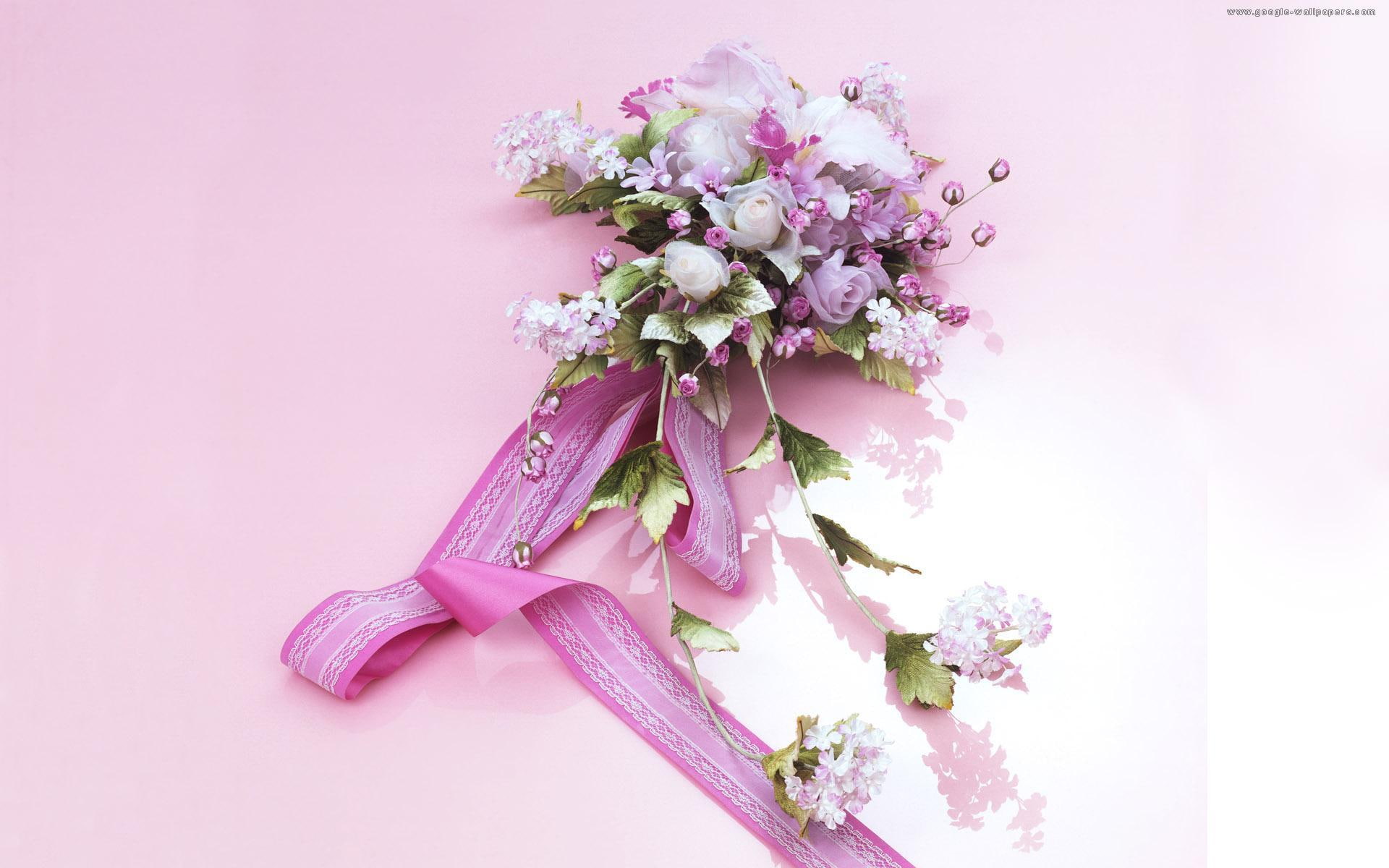 still life, 3d and abstract, 1080P, purple decoration, bouquet, white roses, beautiful, pink background, HD Wallpaper