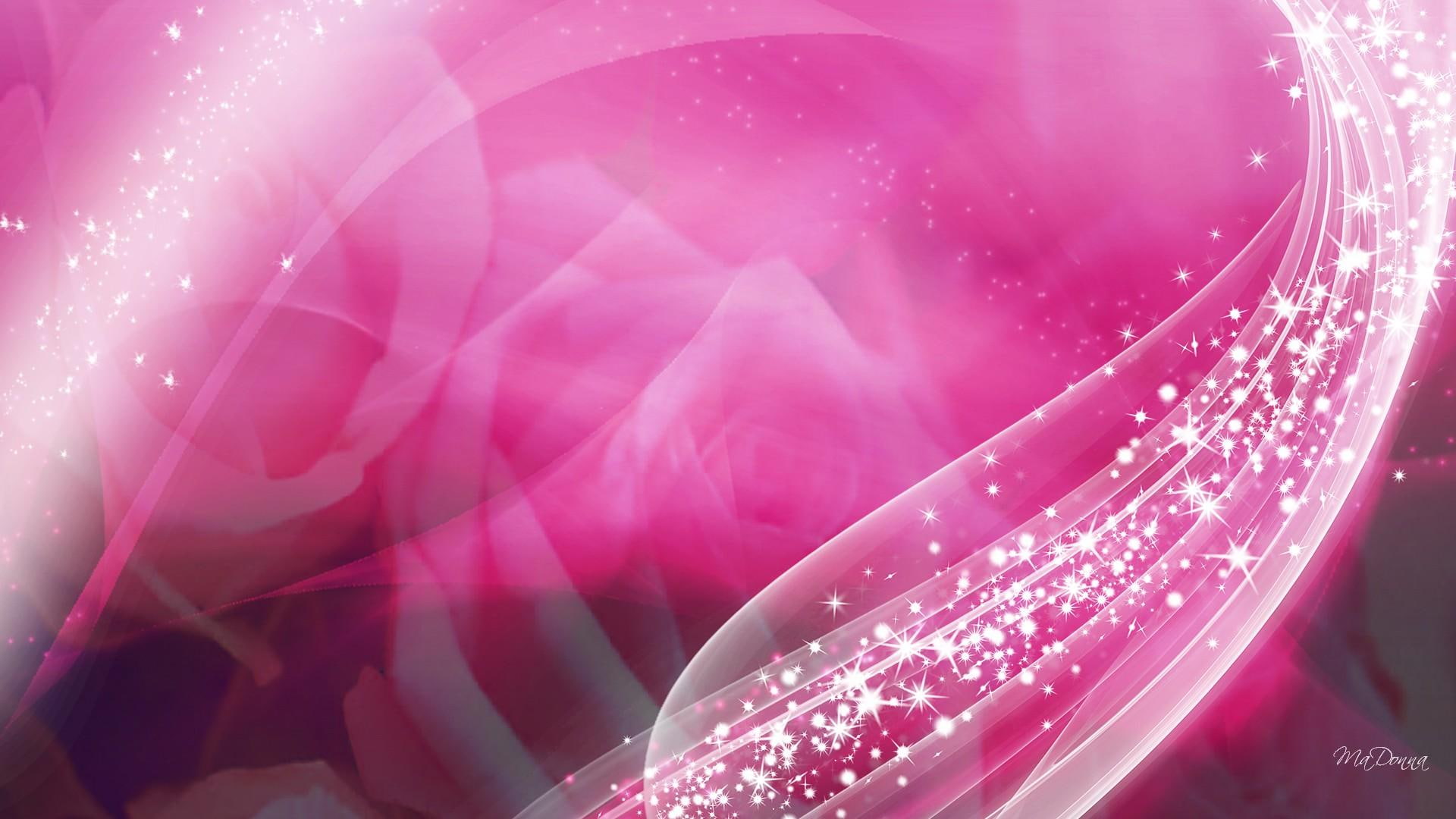 stars, 3d and abstract, roses, abstract, pink, transparent, smoke, ribbons, bright, 1080P, quiet, HD Wallpaper