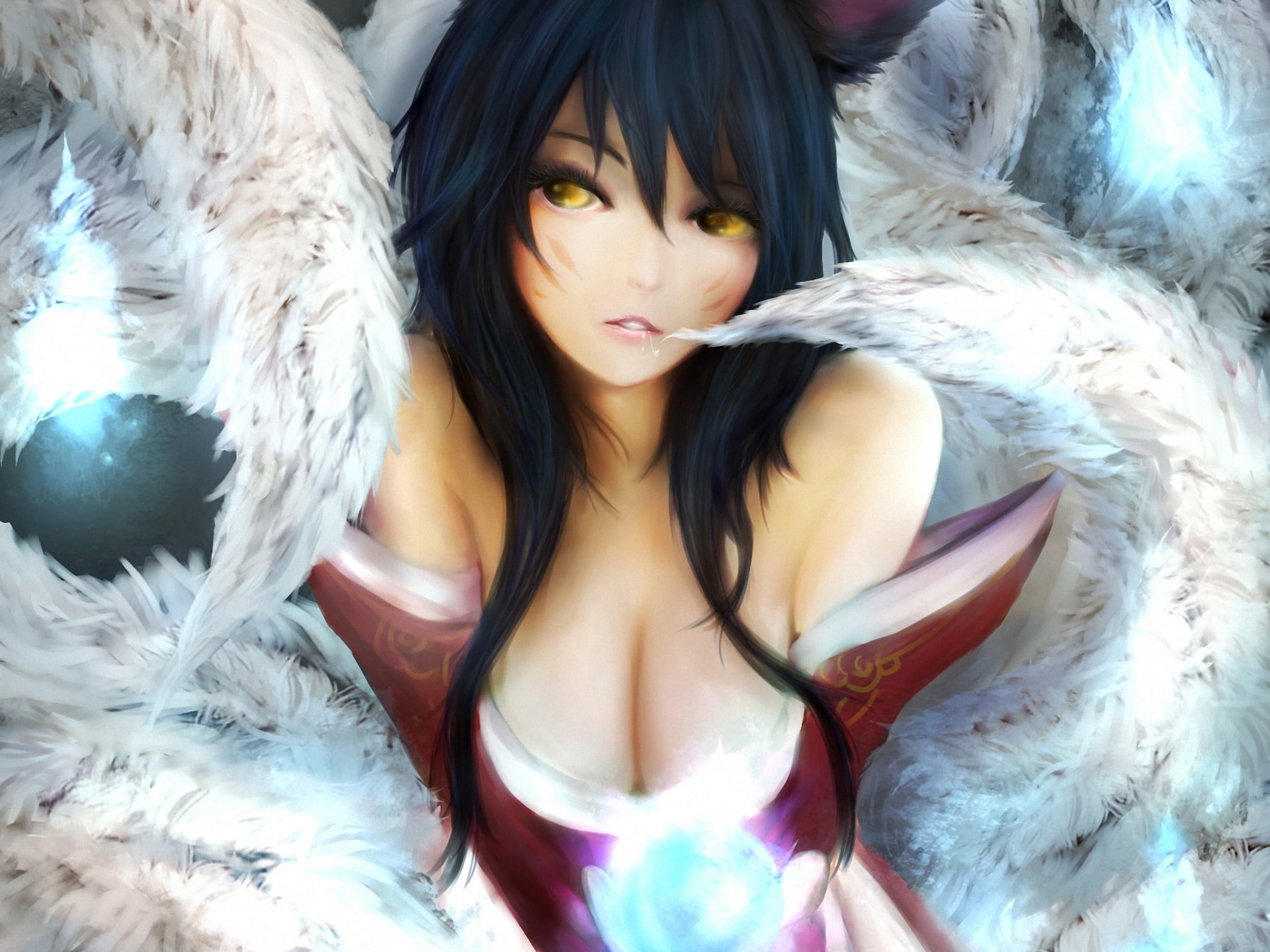 innocence, fur, sex Symbol, women, costume wing, sensuality, female, illustration, lifestyles, ahri, brown Hair, elegance, glamour, desire, color Image, HD Wallpaper