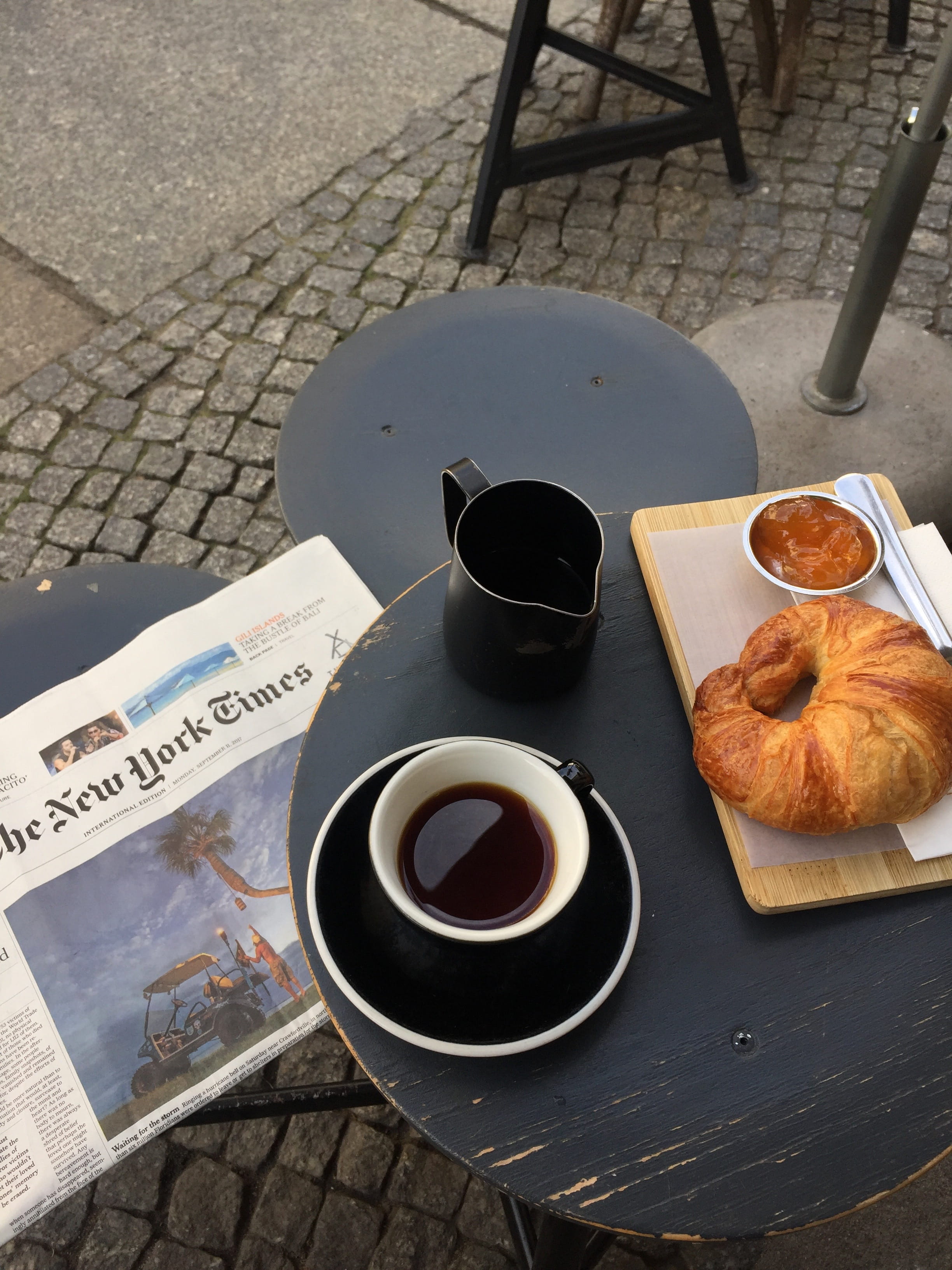 coffee cup, coffee - drink, non-alcoholic beverage, bread, coffee, crockery, espresso, mug, day, black coffee, cup of coffee, pitcher, dark, news, newspaper, Phone HD Wallpaper