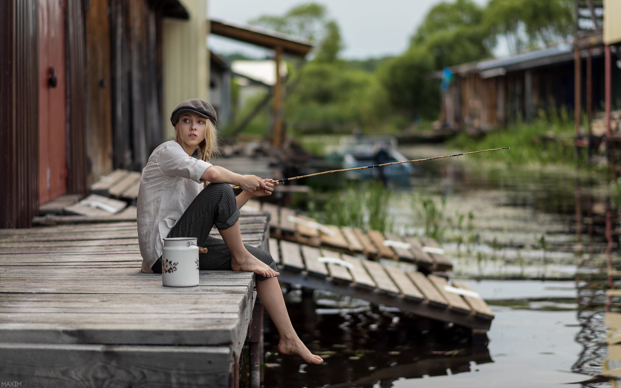 daylight, nature, the beauty, real people, russian, Blondinka, reflection, s, one person, architecture, day, look, beauty, young adult, young, black, fishing, HD Wallpaper