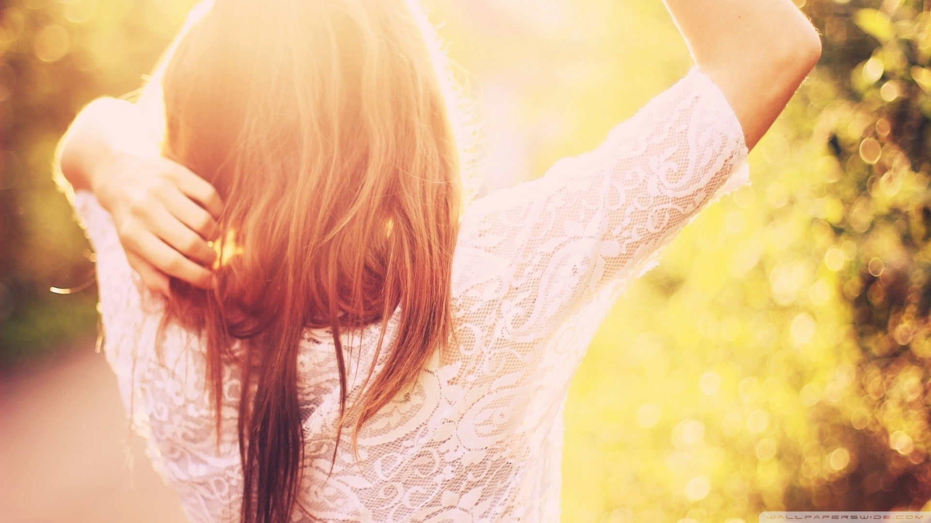 women, women outdoors, readhead, 1080P, sunlight, arms up, HD Wallpaper