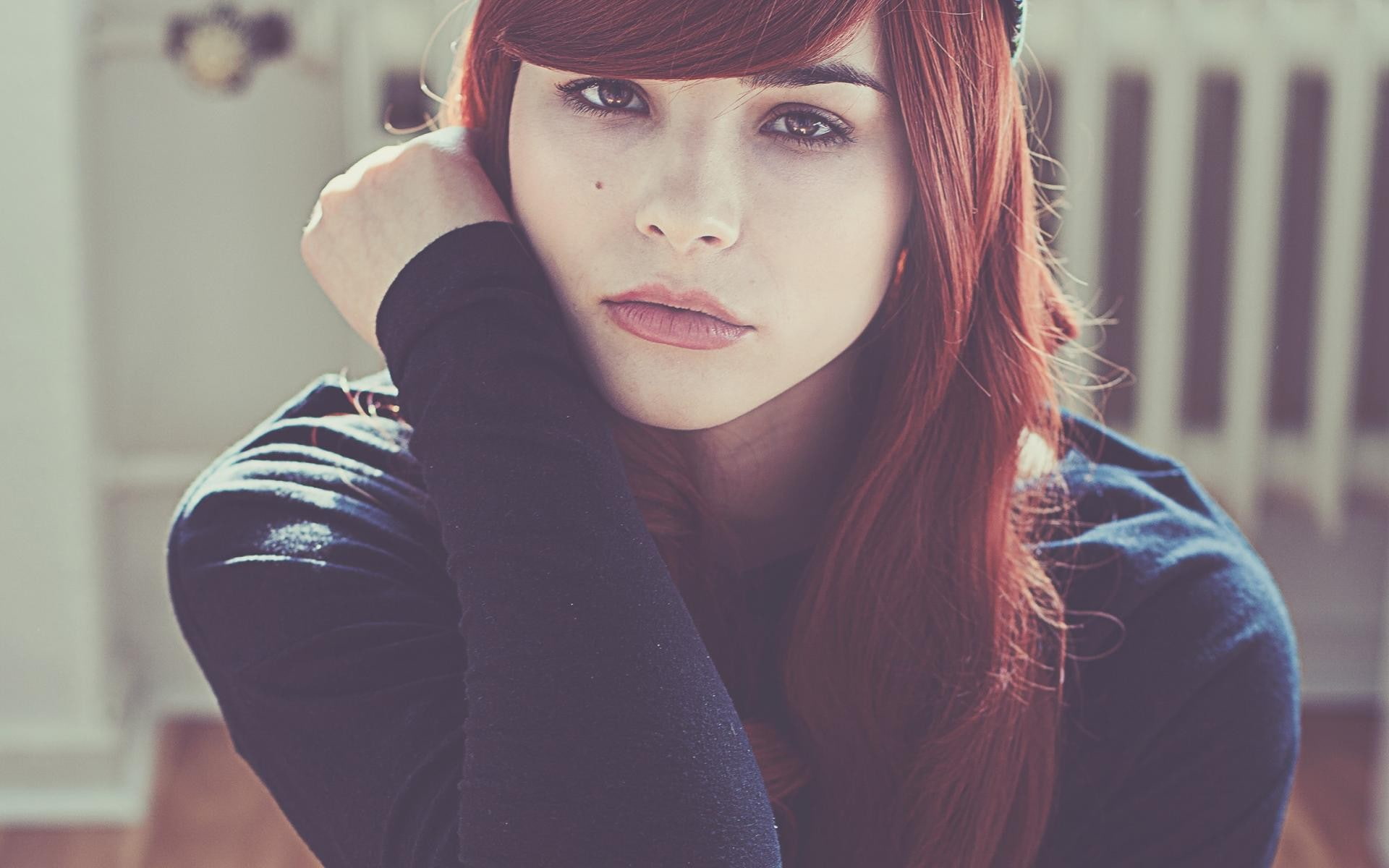 face, women, model, Julia Coldfront, redhead, readhead, 1080P, looking at viewer, HD Wallpaper