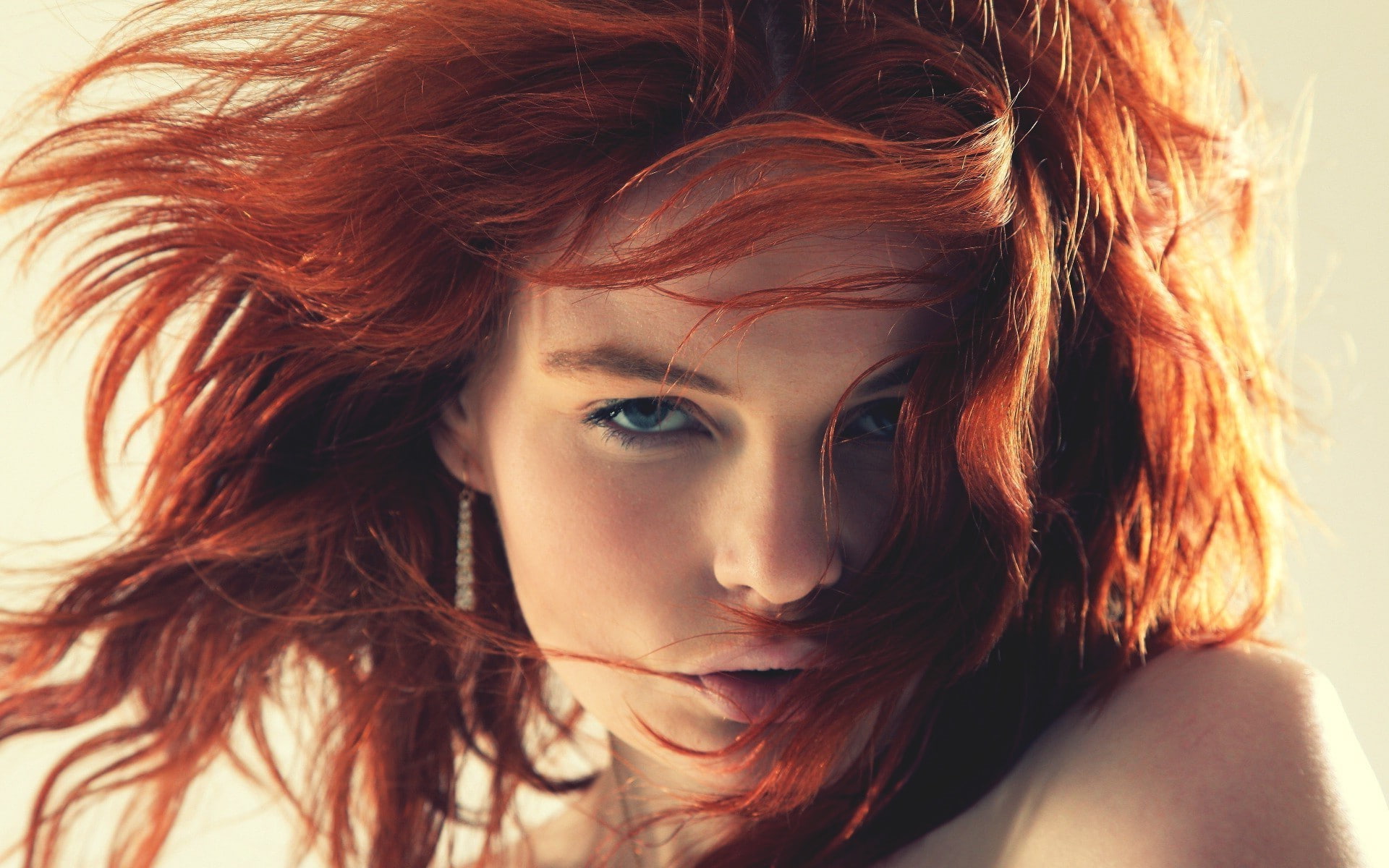 women, blue eyes, face, Readhead, 1080P, HD Wallpaper