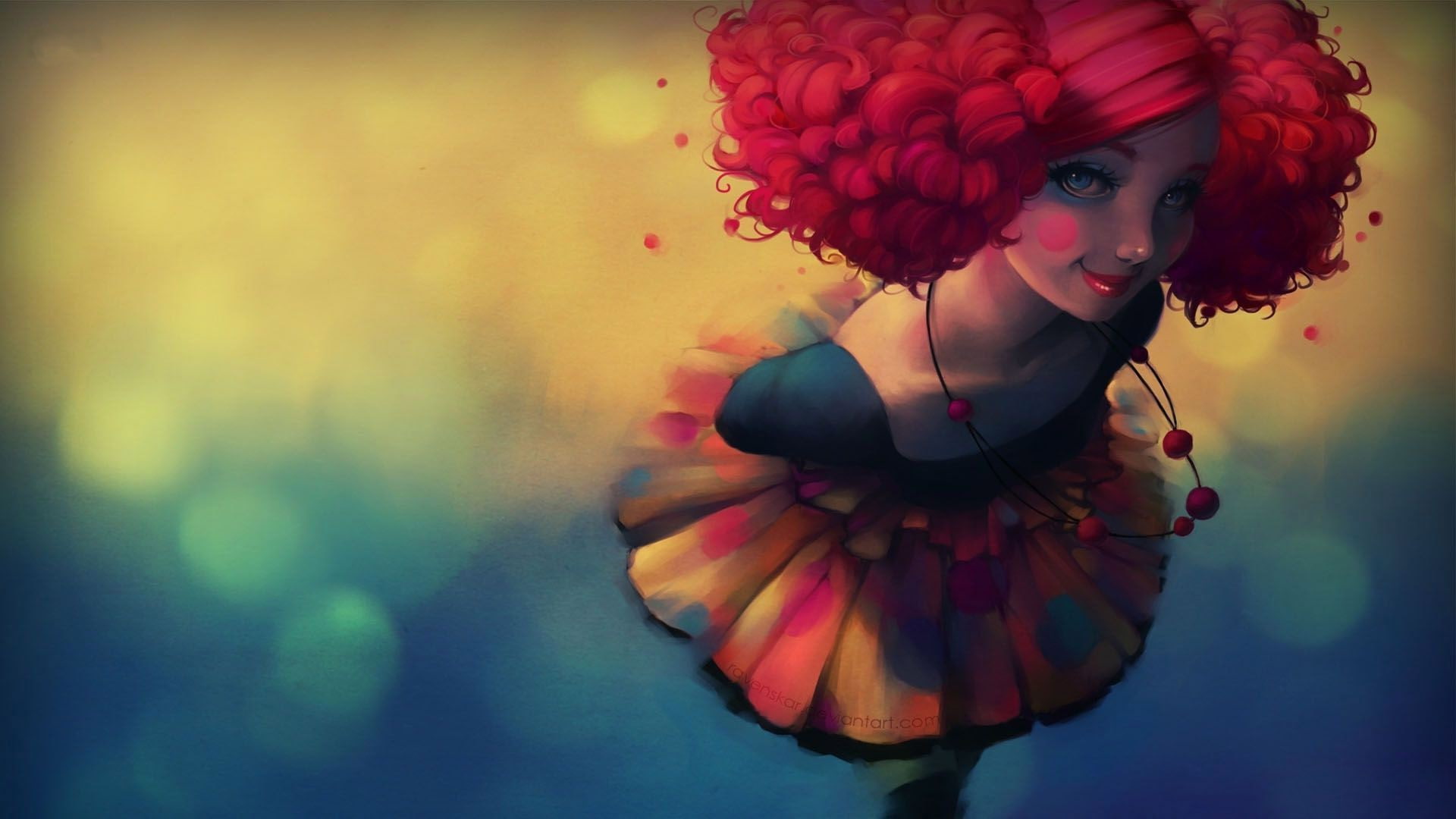 portrait, young women, standing, fashion, artwork, front view, clothing, flowering plant, one person, looking at camera, 1080P, Clowns, young adult, outdoors, HD Wallpaper
