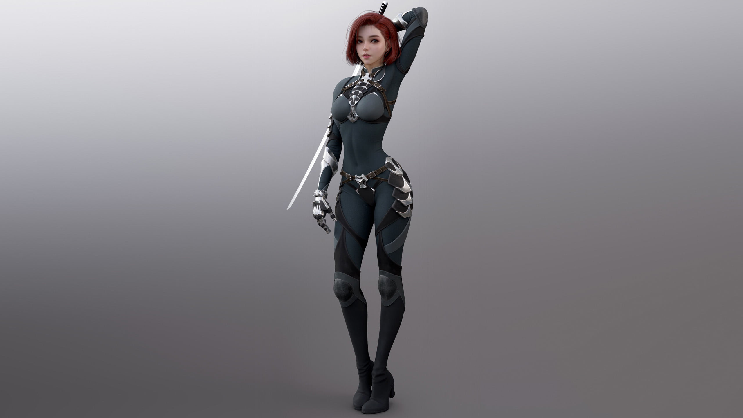 readhead, 2K, Shin JeongHo, armor, katana, suite, Armored, ArtStation, HD Wallpaper