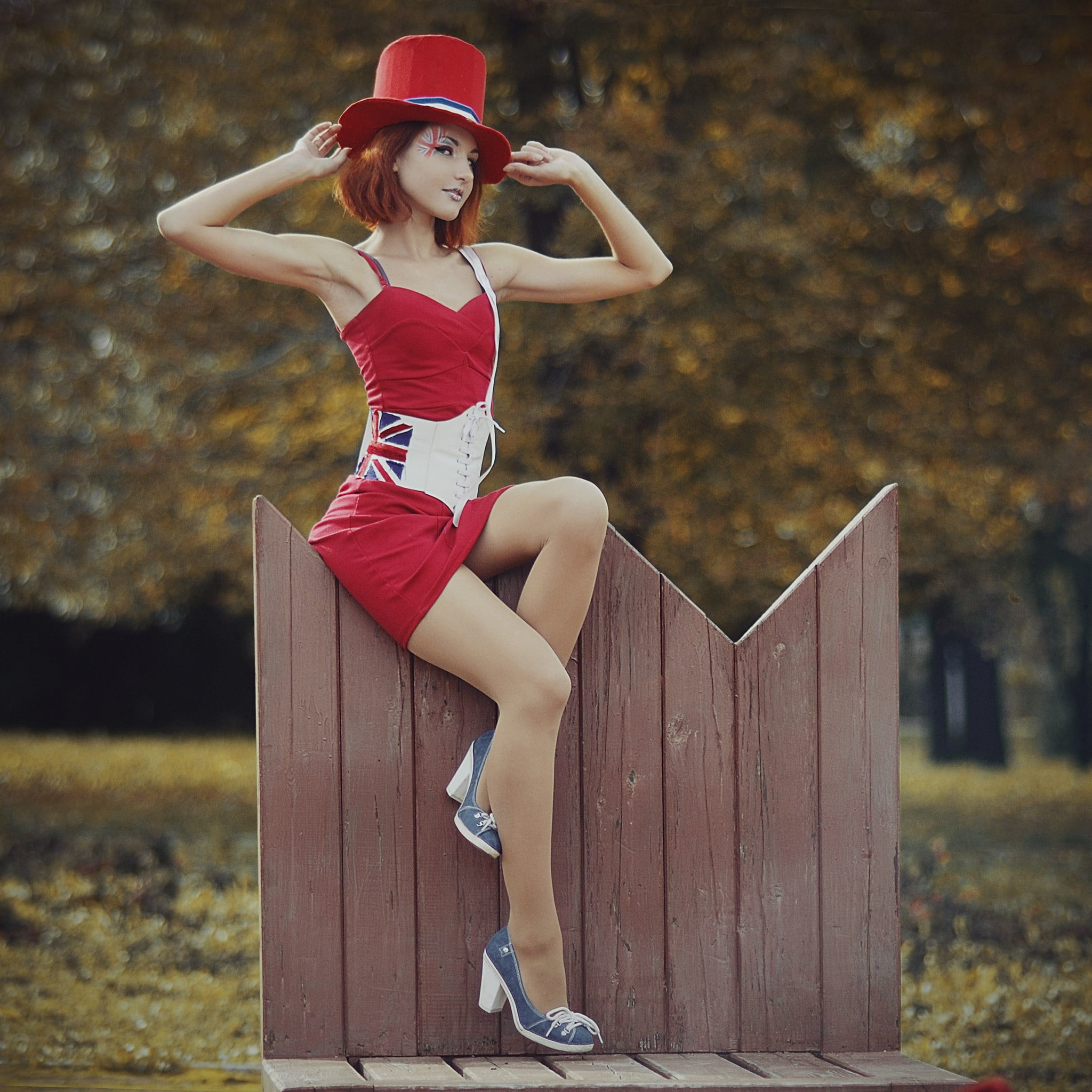 Readhead, red Dress, Funny Hats, women, 1080P, Phone HD Wallpaper