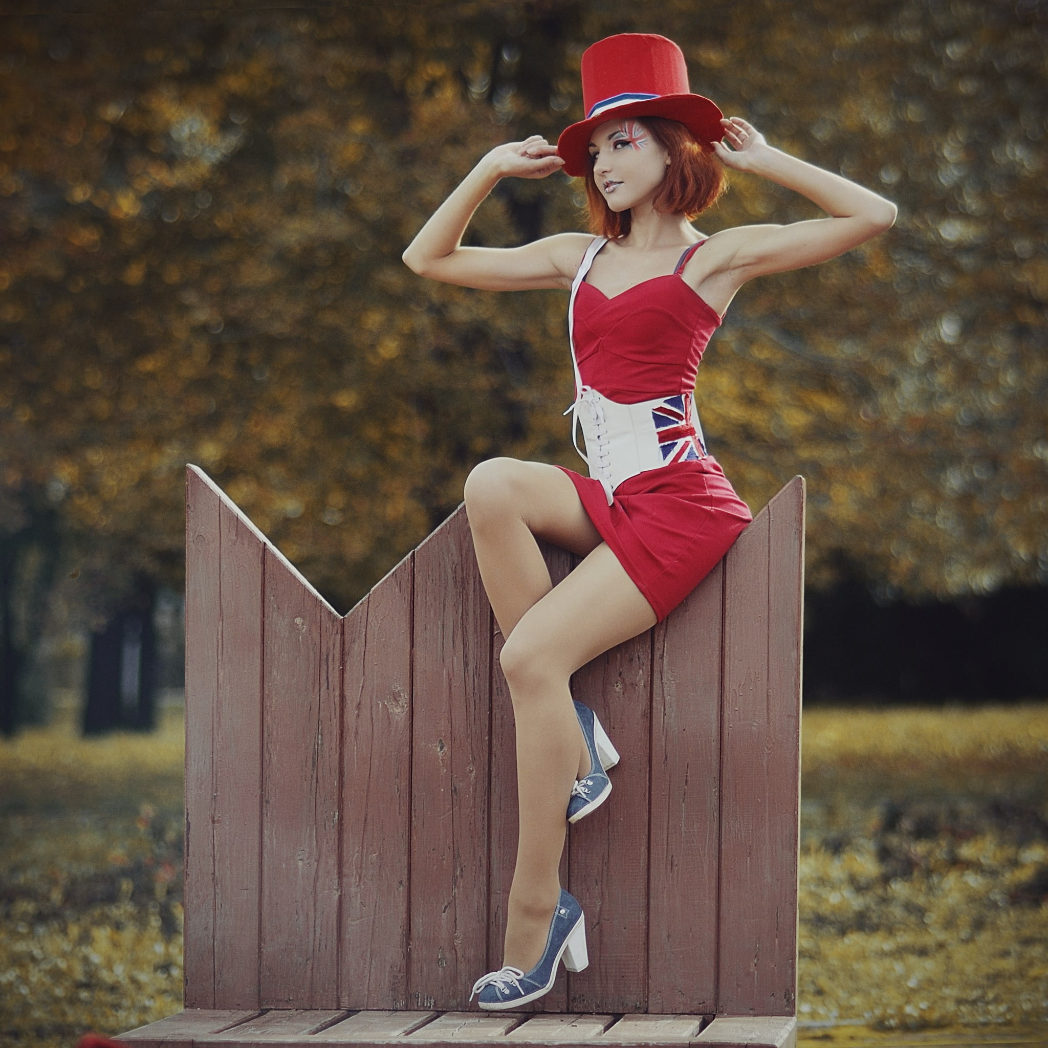 red Dress, 1080P, Readhead, Funny Hats, women, Phone HD Wallpaper