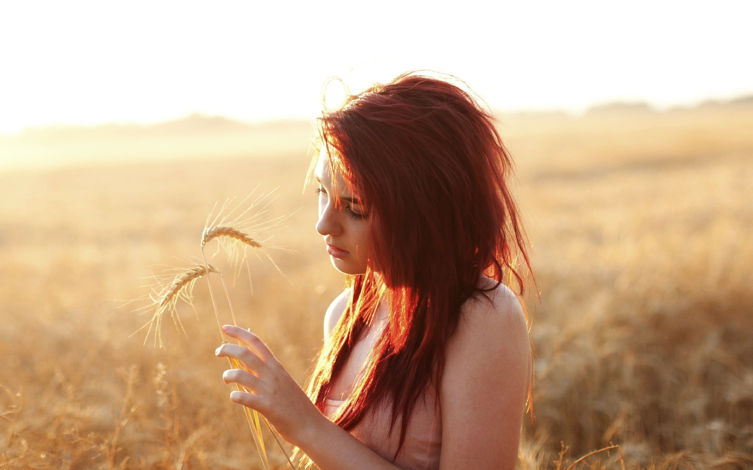 rural scene, face eyes women redhead nature readhead tosha mccarter, contemplation, young adult, landscape, environment, field, long hair, land, hair, 2K, HD Wallpaper