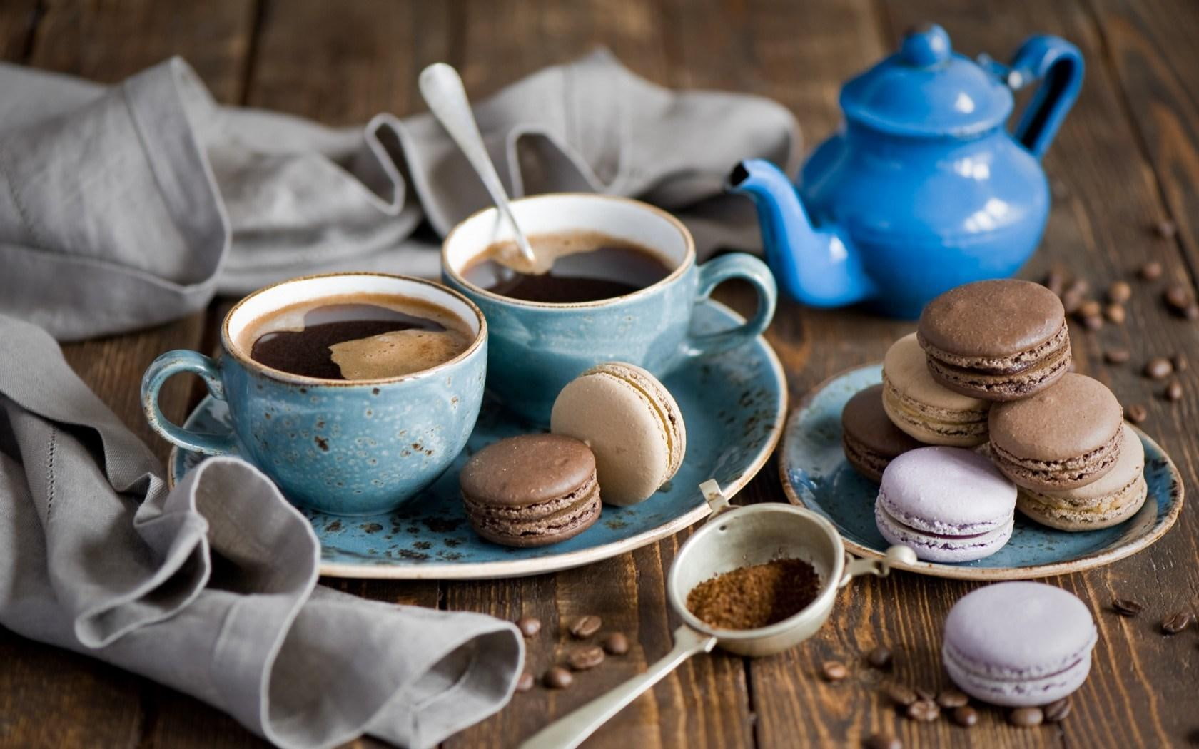 720P, coffee, macaron, dessert, cookies, HD Wallpaper