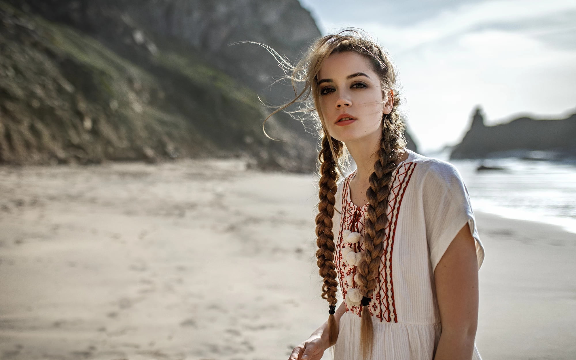 Look, The wind, Kseniya Kokoreva, Girl, 1080P, Yuri Lyamin, Braids, HD Wallpaper