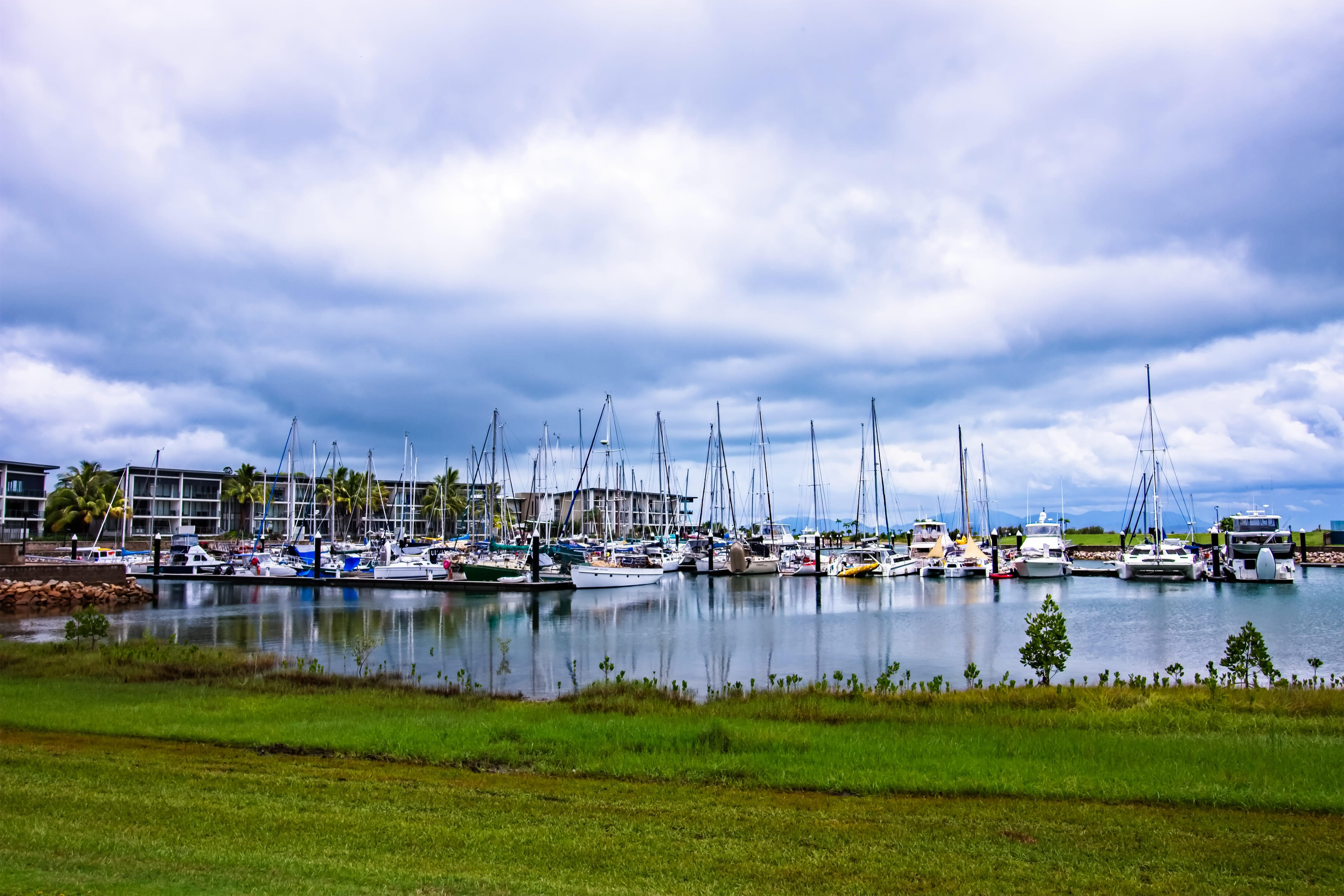 reflection, marina, fishing industry, scenics - nature, sailboat, 4K, townsville, boats, magnetic island, sky, no people, cloud - sky, beauty in nature, HD Wallpaper