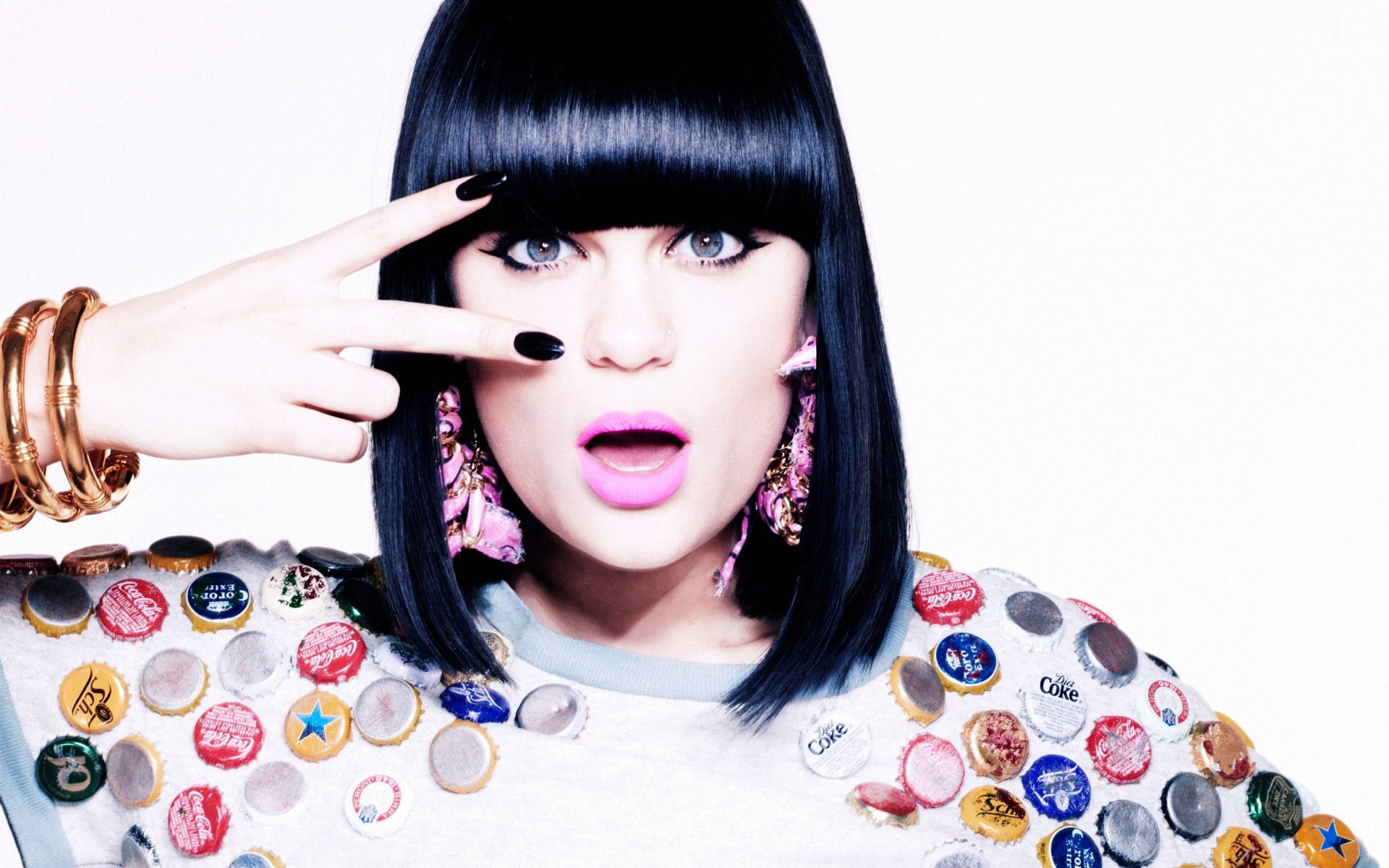 mouth open, leisure activity, one person, girl, headshot, lifestyles, brunette, child, looking at camera, jessie j, surprise, white background, indoors, HD Wallpaper