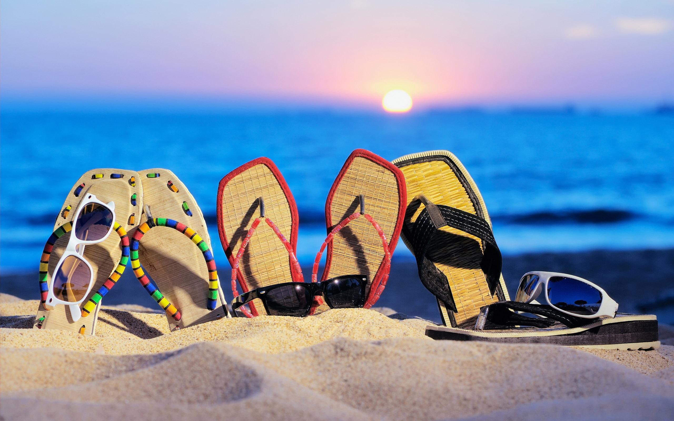 flop, flip, sunglasses, 2K, nature, beach, HD Wallpaper