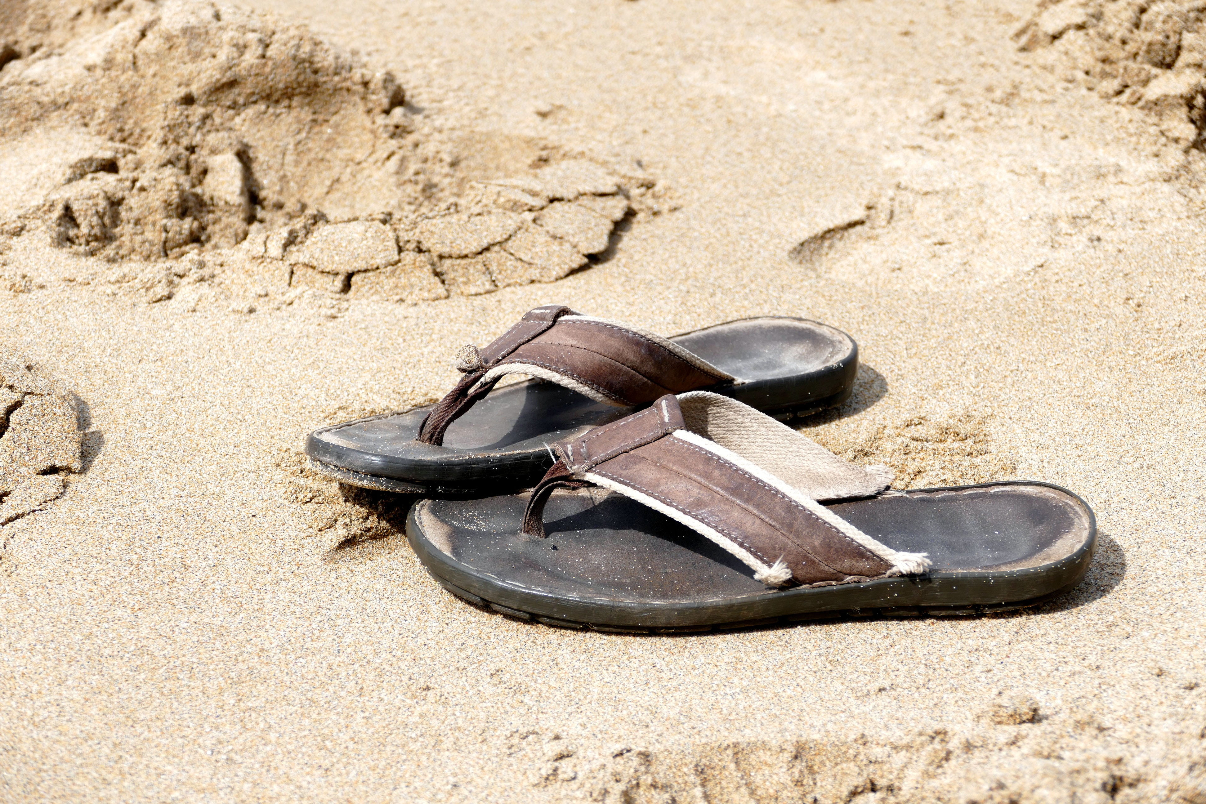 flip, beach, relaxation, nature, lost, weekend, vacation, day, resort, footwear, leather, flipflop, absence, no people, fun, sunlight, shoe, high angle view, HD Wallpaper
