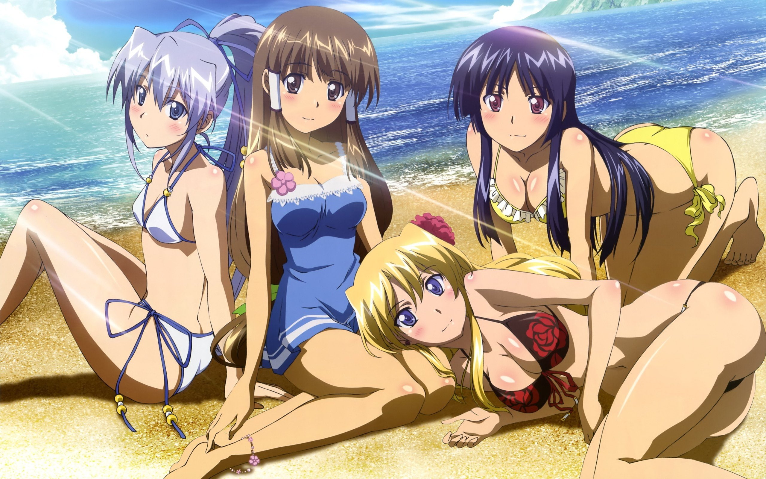 erica, anime, kranjaiaaar, liliana, girls, seishuuin, swimsuits, ena, blandelli, beaches, campione, yuri, mariya, 2K, HD Wallpaper