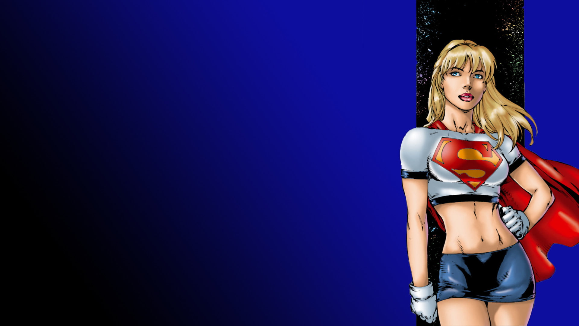 hairstyle, copy space, one person, Comics, adult, clothing, blue background, blue, swimwear, beautiful woman, standing, studio shot, Supergirl, beauty, HD Wallpaper