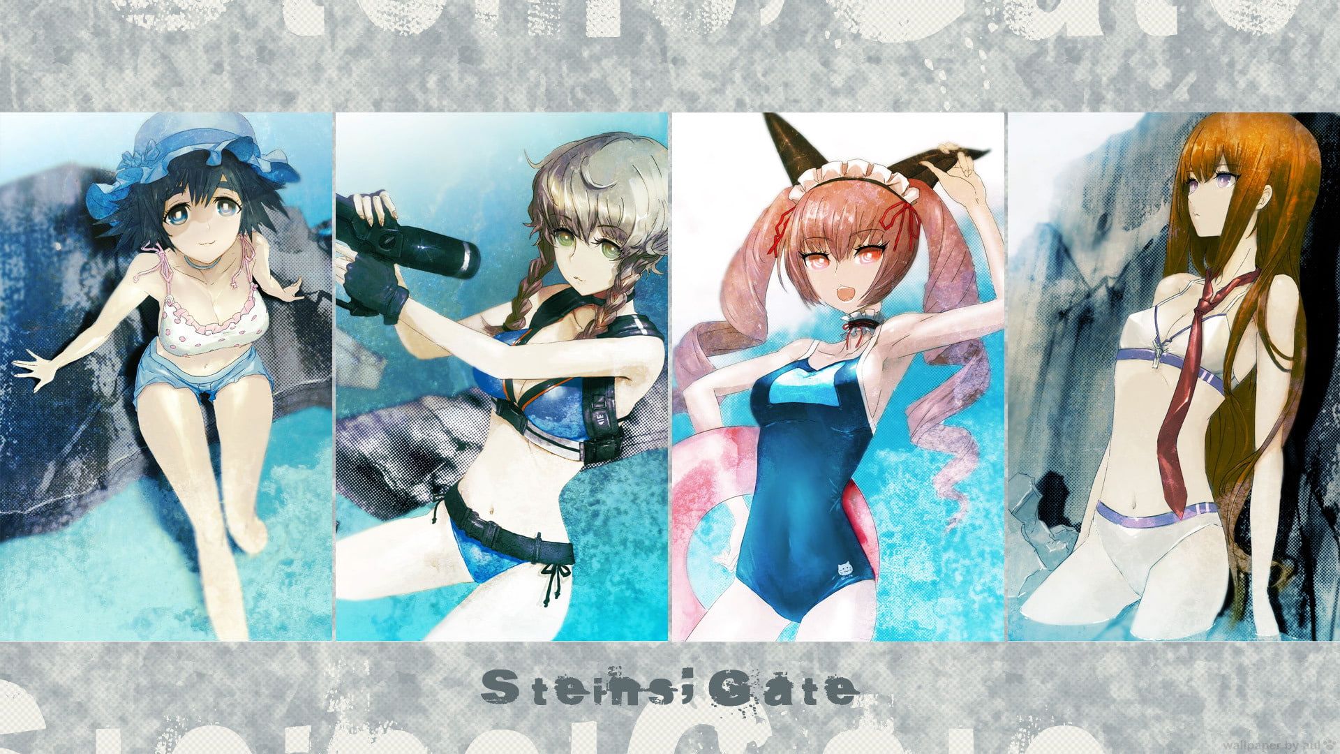 bikini, digital composite, human representation, representation, female likeness, young women, outdoors, day, anime anime girls steinsgate makise kurisu amane suzuha faris nyannyan shiina mayuri, HD Wallpaper
