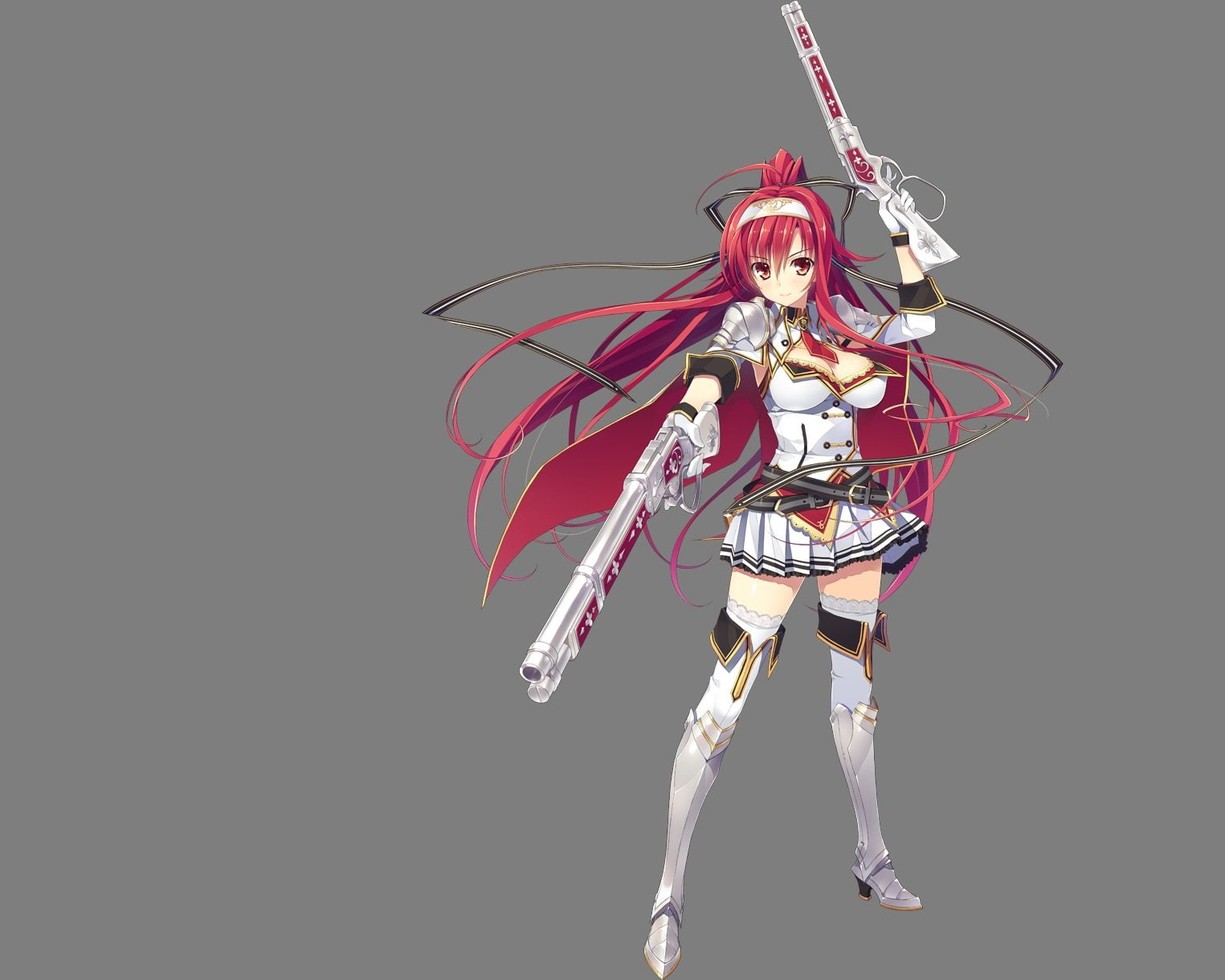yuuki, hagure, cleavage, 720P, armor, hair, breasts, seifuku, gun, thighhighs, transparent, ponytail, effordom, soft, weapon, red, skirt, long, minami, HD Wallpaper