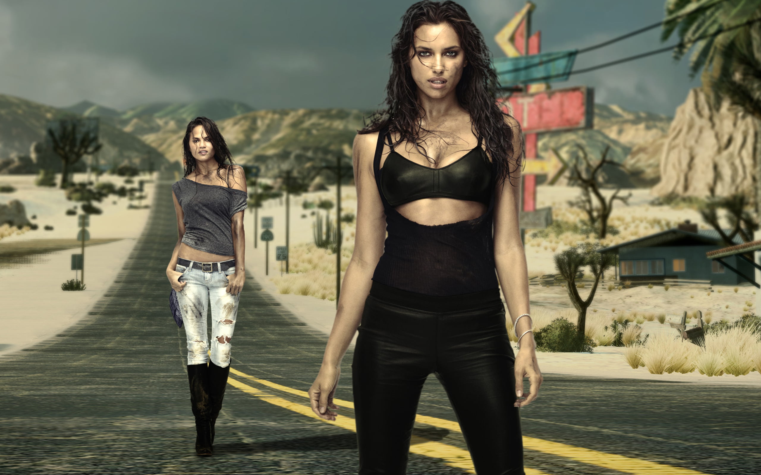 black, hairstyle, looking At Camera, pants, three quarter length, Irina shayk, model, friendship, architecture, beautiful woman, beauty, smiling, need for speed: the run, HD Wallpaper