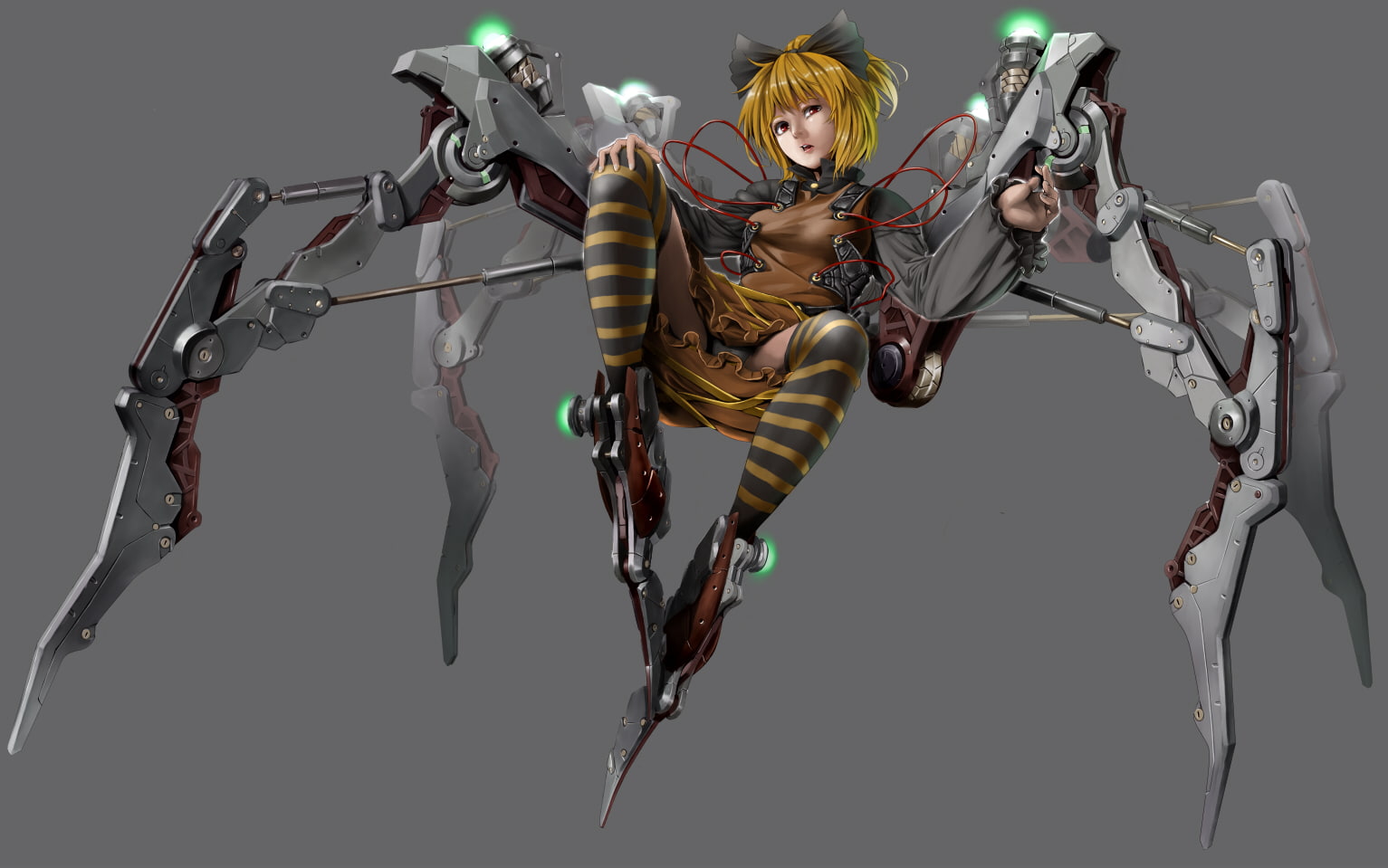 hair, touhou, tkln, underwear, panties, 720P, yamame, thighhighs, blonde, mecha, kurodani, HD Wallpaper