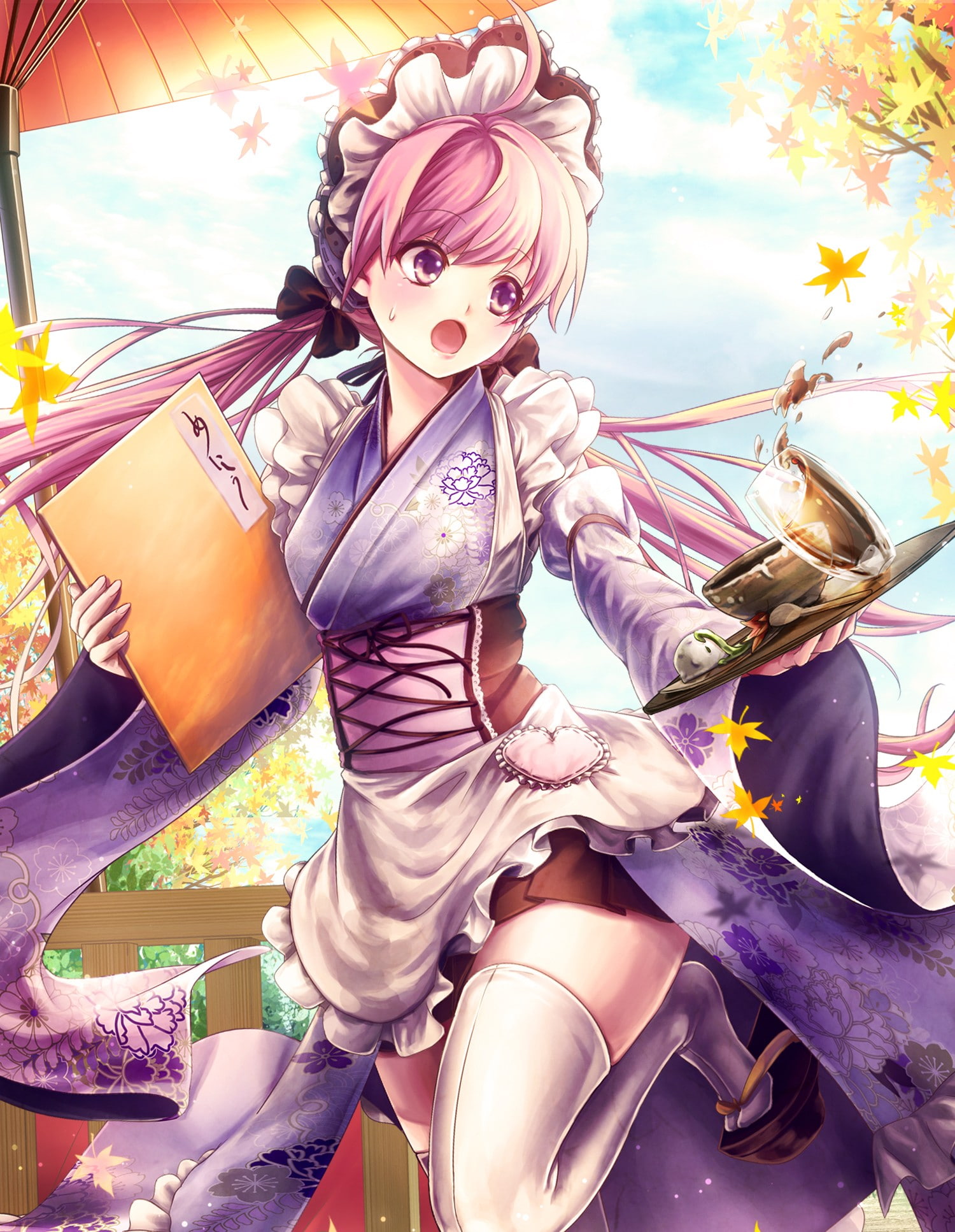 1080P, anime, waitress, original characters, kimono, anime girls, Phone HD Wallpaper