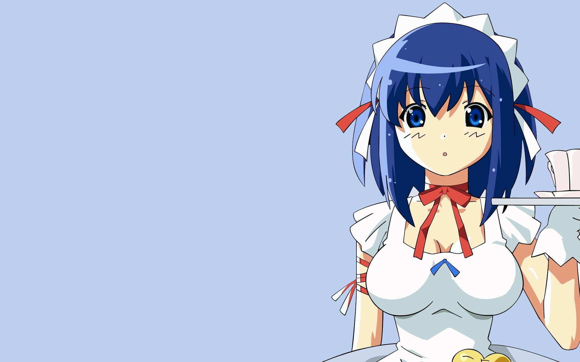 blue, 1920x1200, girl, white, hair, waitress, dress, anime, woman, 1080P, character, HD Wallpaper