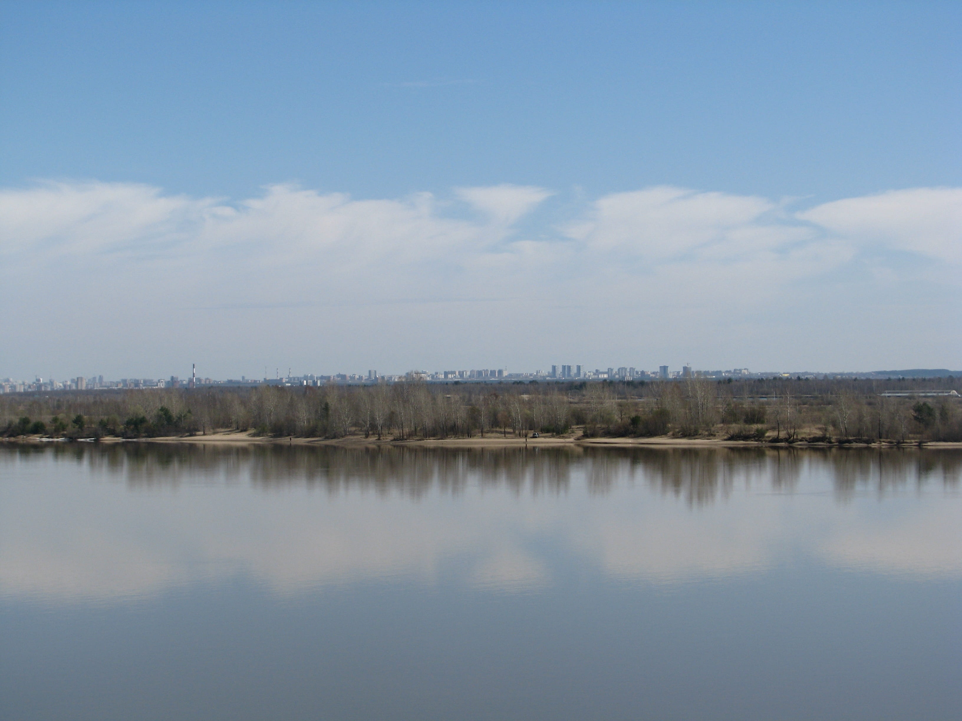 clouds, blue sky, the river kama, no people, tourism, ural, perm krai, spring, tranquility, cloud - sky, nature, tree, waterfront, water, reflection lake, HD Wallpaper