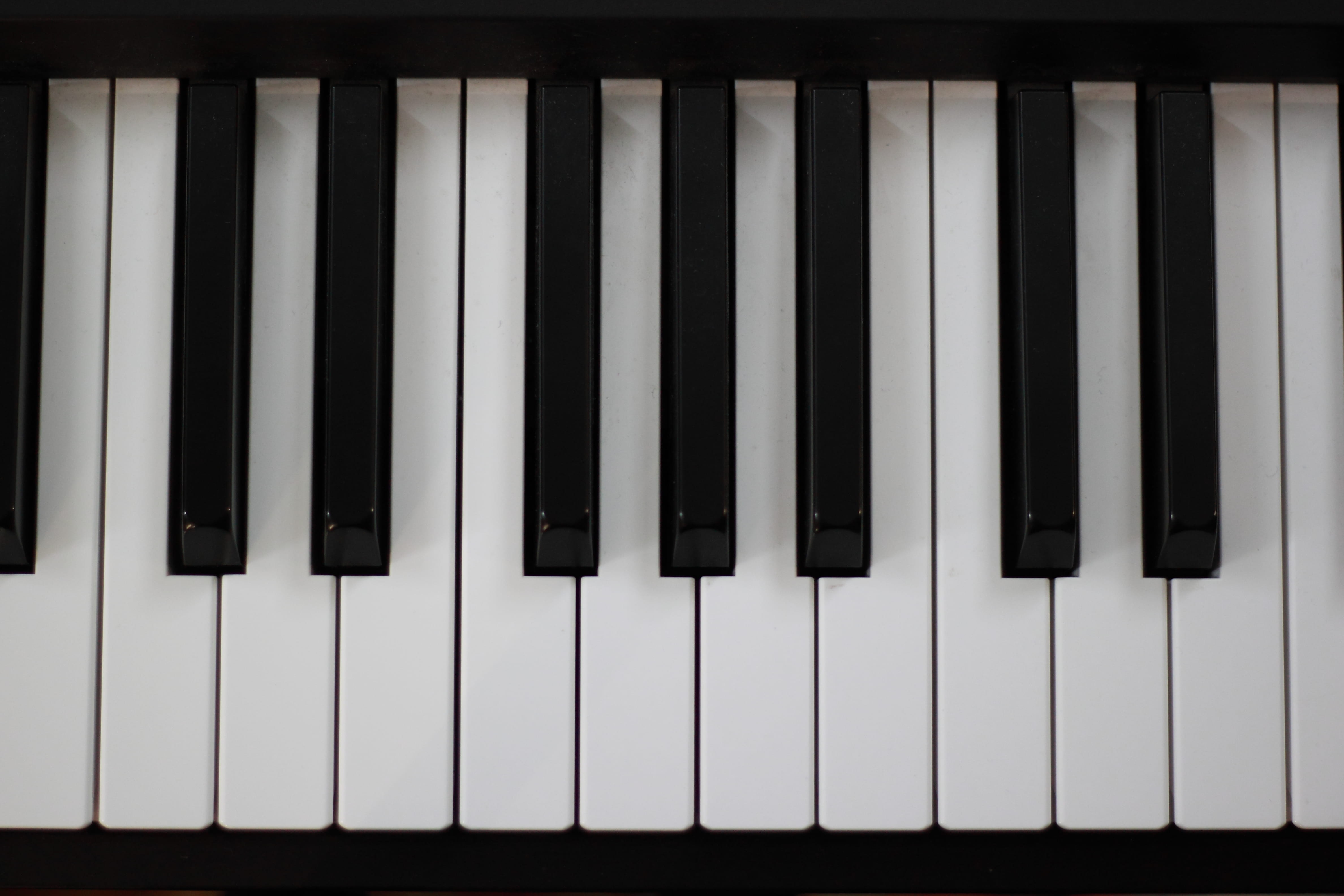 music, close-up, high angle view, keys, piano, no people, arts culture and entertainment, pattern, musical equipment, keyboard instrument, black color, HD Wallpaper