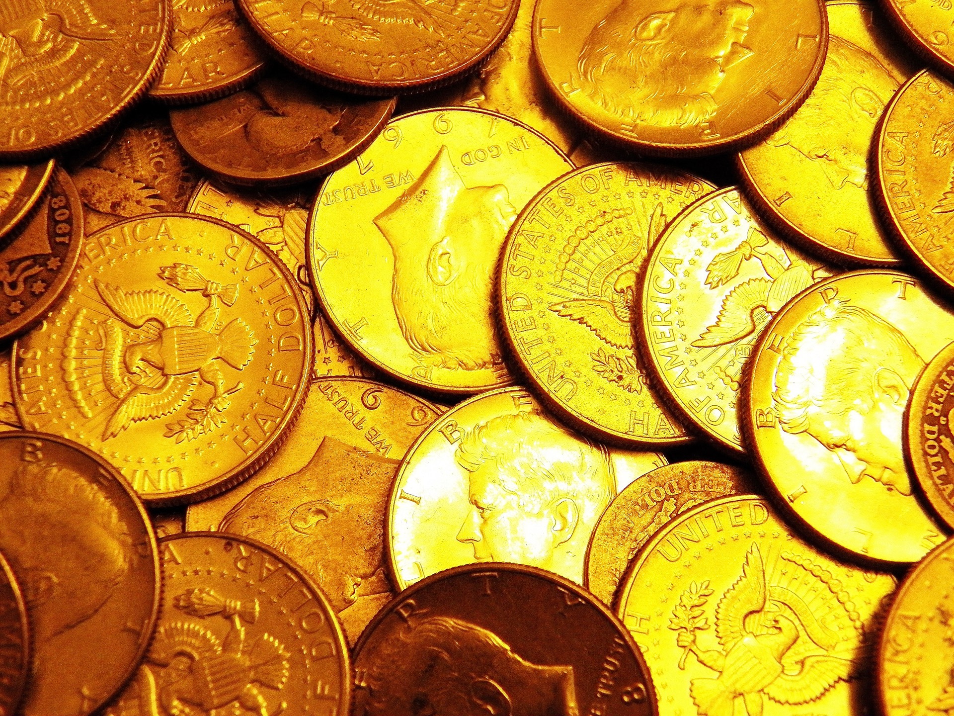 no people, gold, silver coins, close-up, half dollar, wealth, abundance, gold colored, circle, change, backgrounds, metal, money, full frame, collector, HD Wallpaper