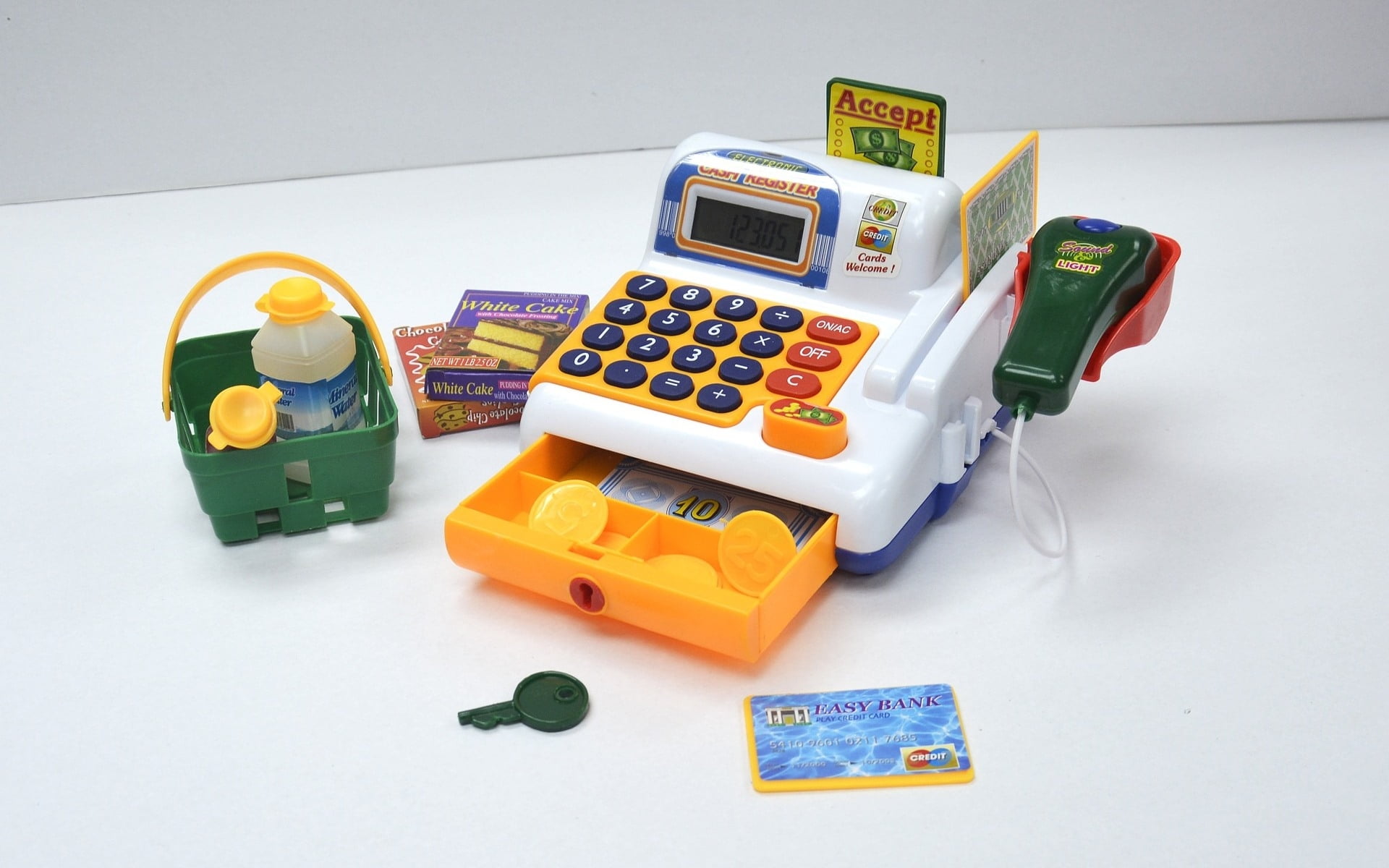 indoors, childhood, game, business, studio shot, close-up, consumerism, plastic, toy, Toy Cash Register, mathematics, white background, toy car, play, 1080P, HD Wallpaper