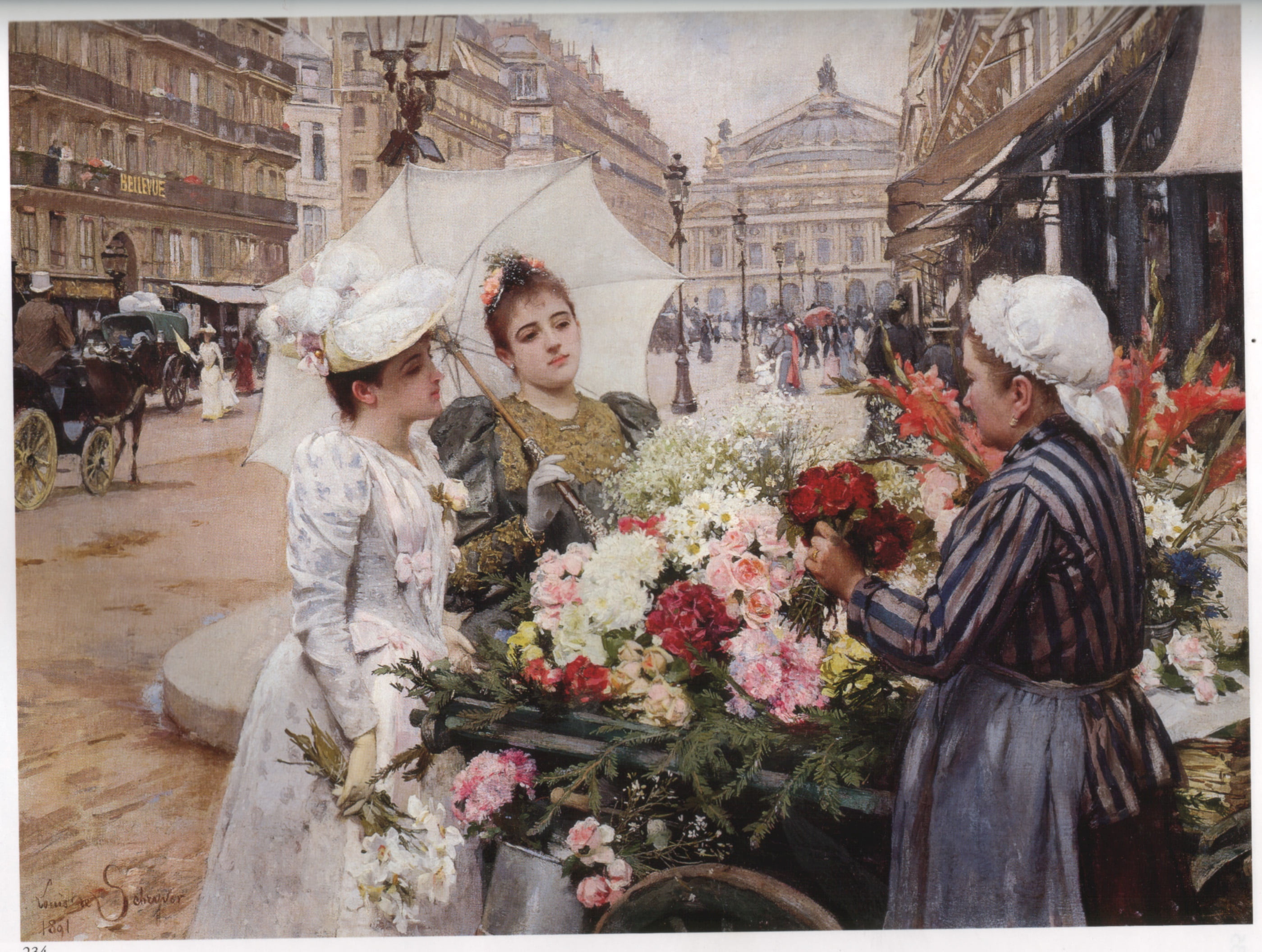 2K, de SCHRYVER, flowers, two women with umbrella, saleswoman, HD Wallpaper